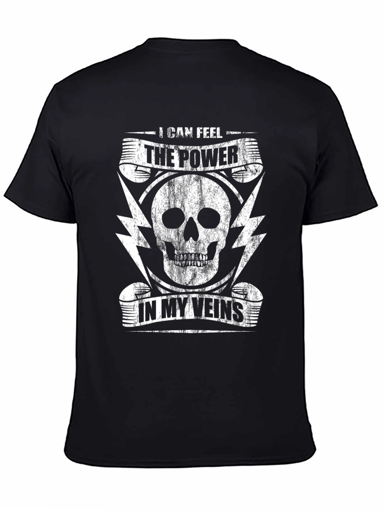 Power In Veins Skull Graphic Tee - Black Cotton T-Shirt