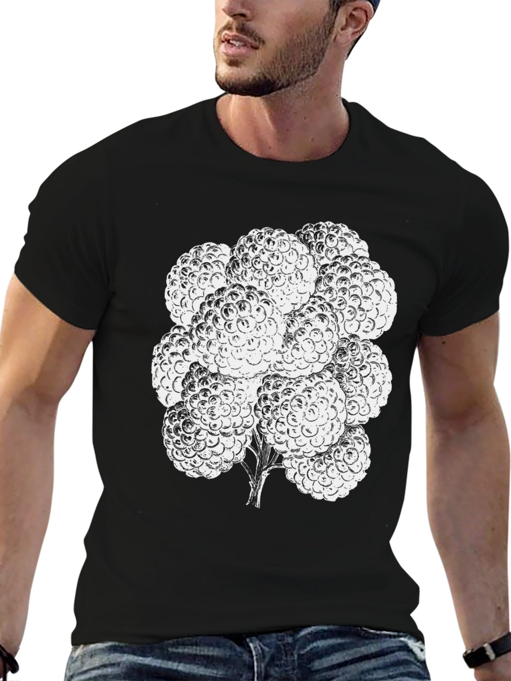 Raspberry Graphic Tee - Black Cotton T-Shirt