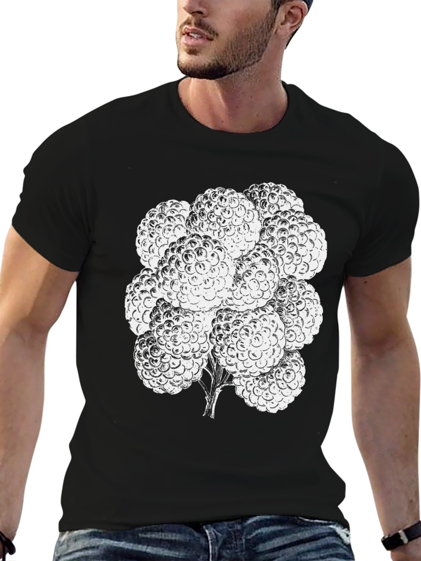 Raspberry Graphic Tee - Black Cotton T-Shirt