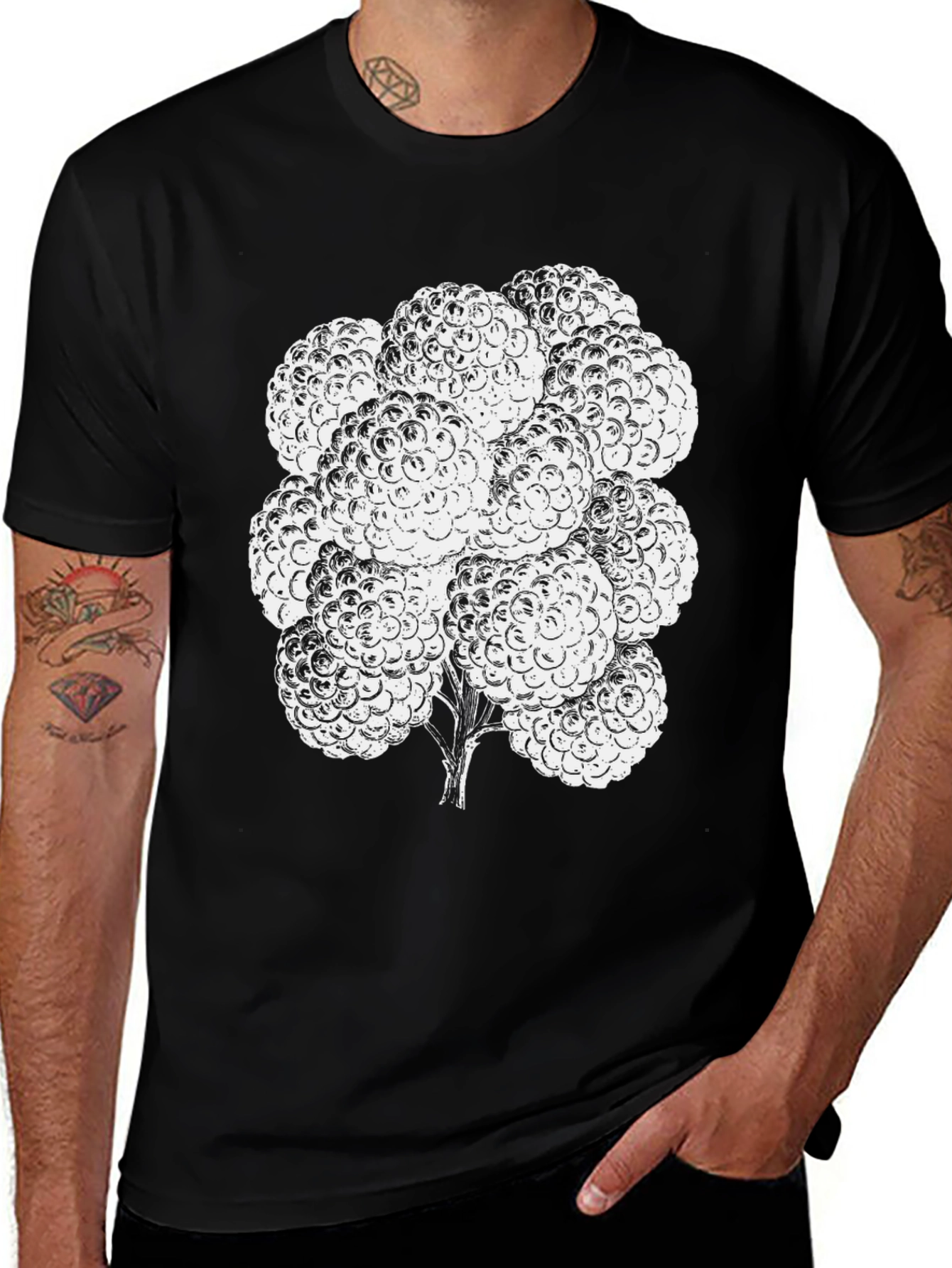 Raspberry Graphic Tee - Black Cotton T-Shirt