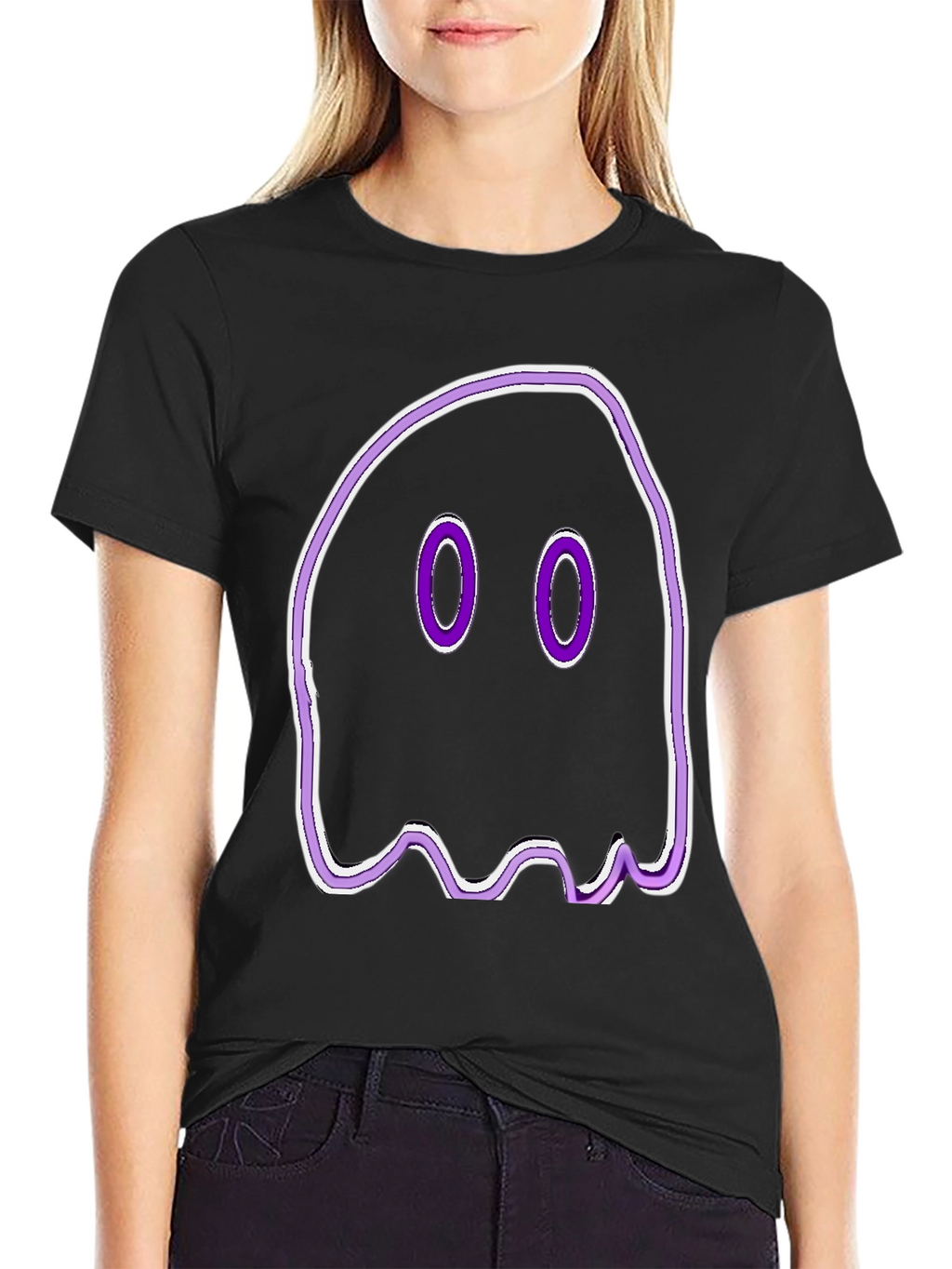 Spooky Ghost Graphic Tee - Black Cotton T-Shirt