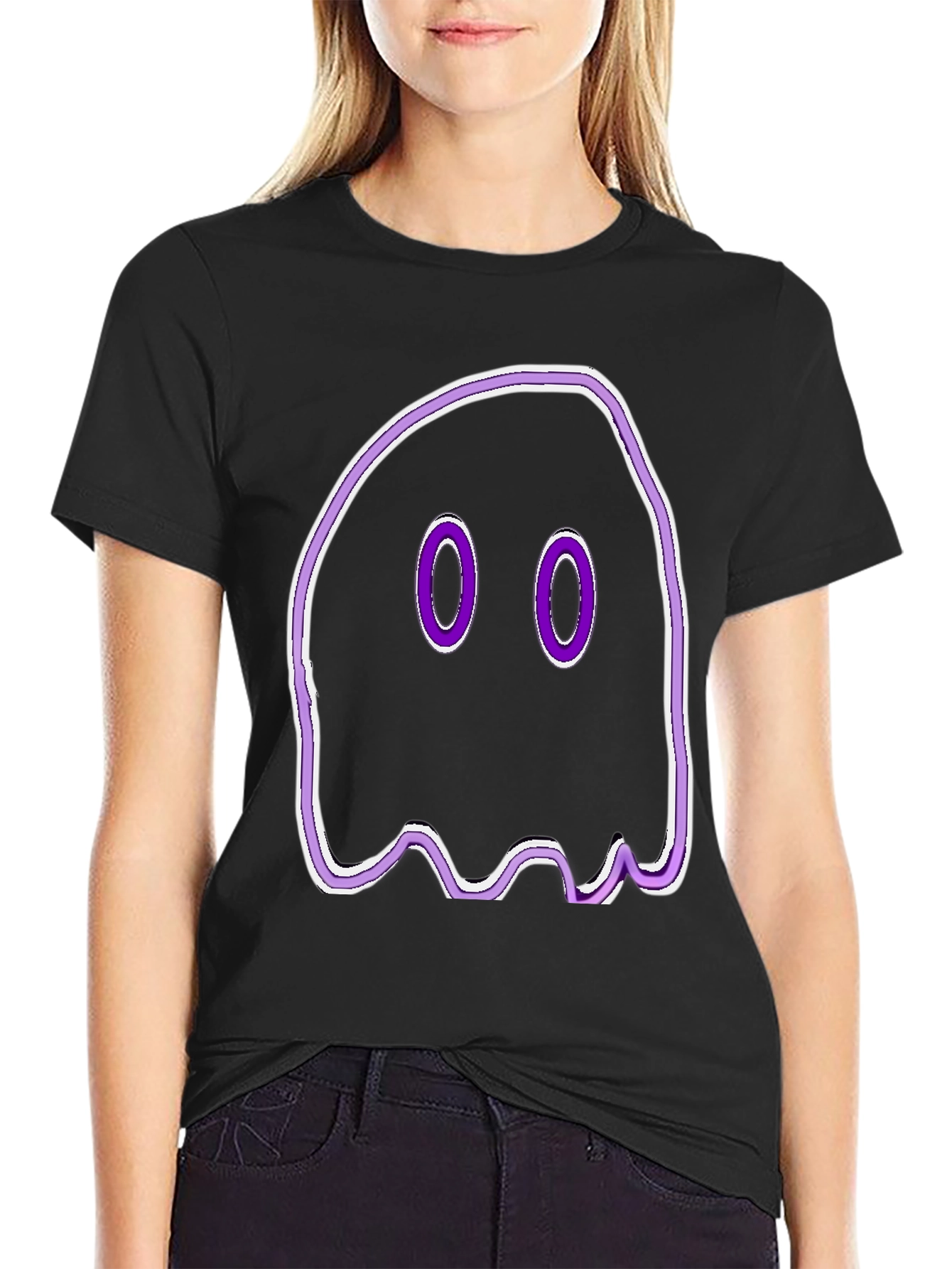 Spooky Ghost Graphic Tee - Black Cotton T-Shirt