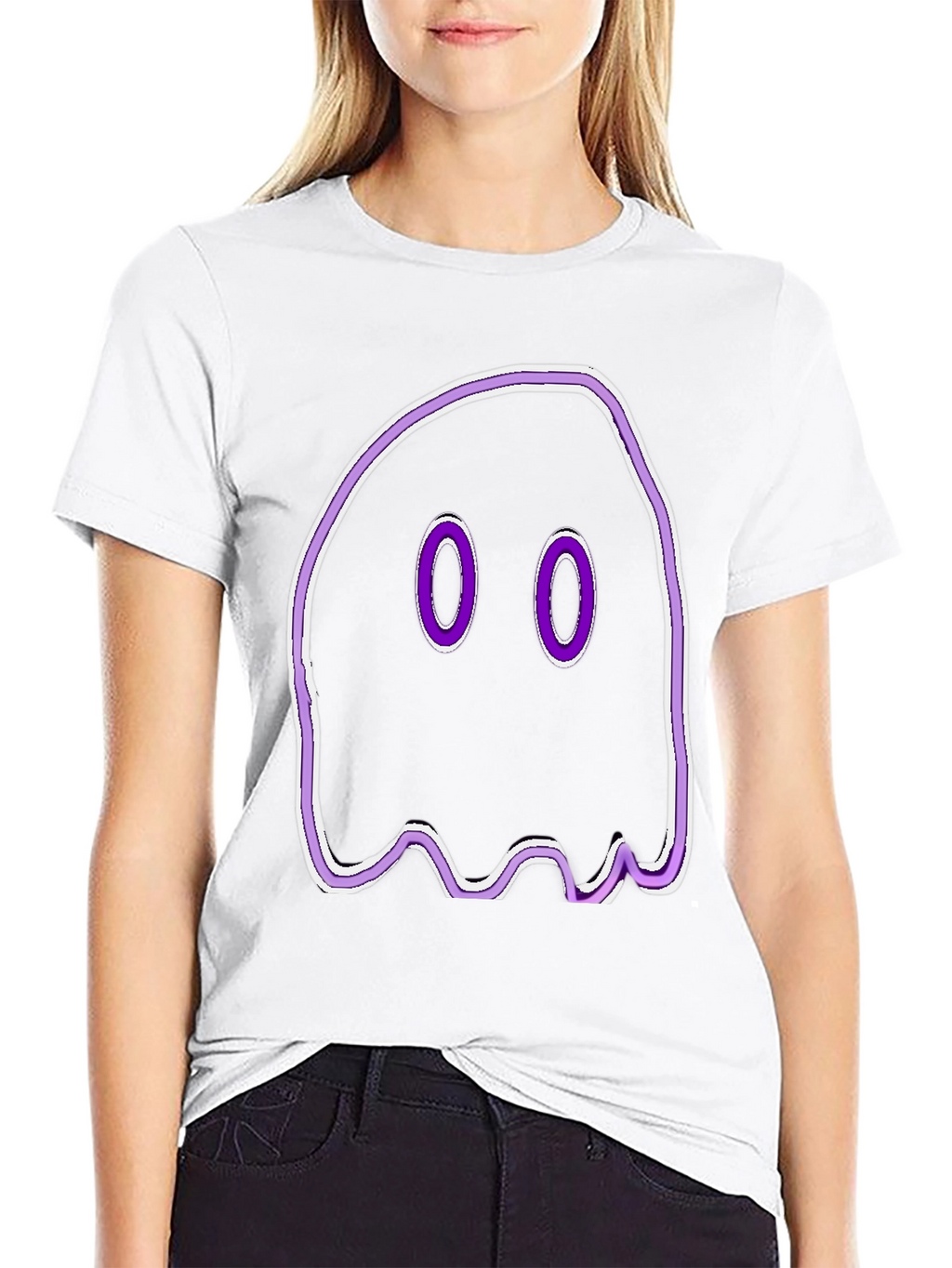 Spooky Ghost Graphic Tee - Black Cotton T-Shirt