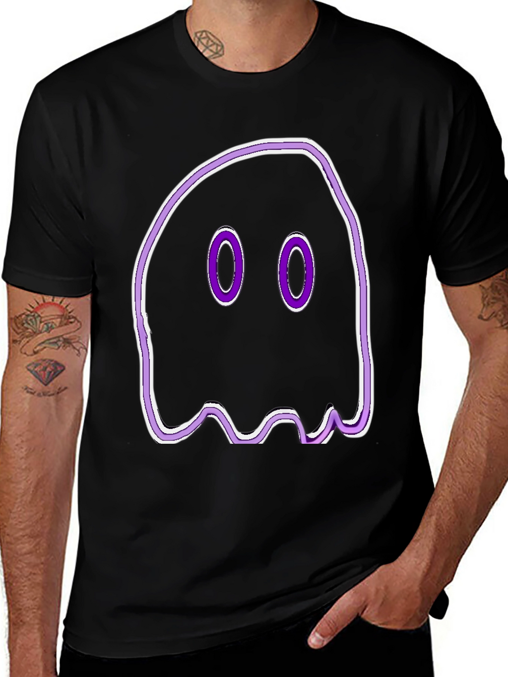 Spooky Ghost Graphic Tee - Black Cotton T-Shirt