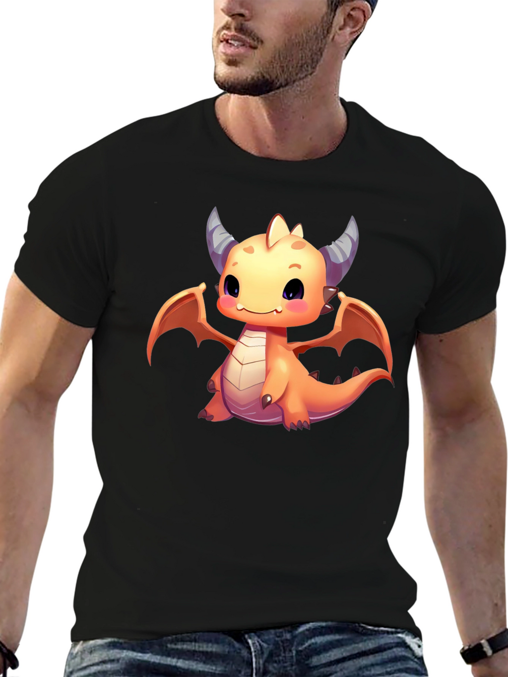 Cute Dragon Graphic T-Shirt - Black Cotton Tee