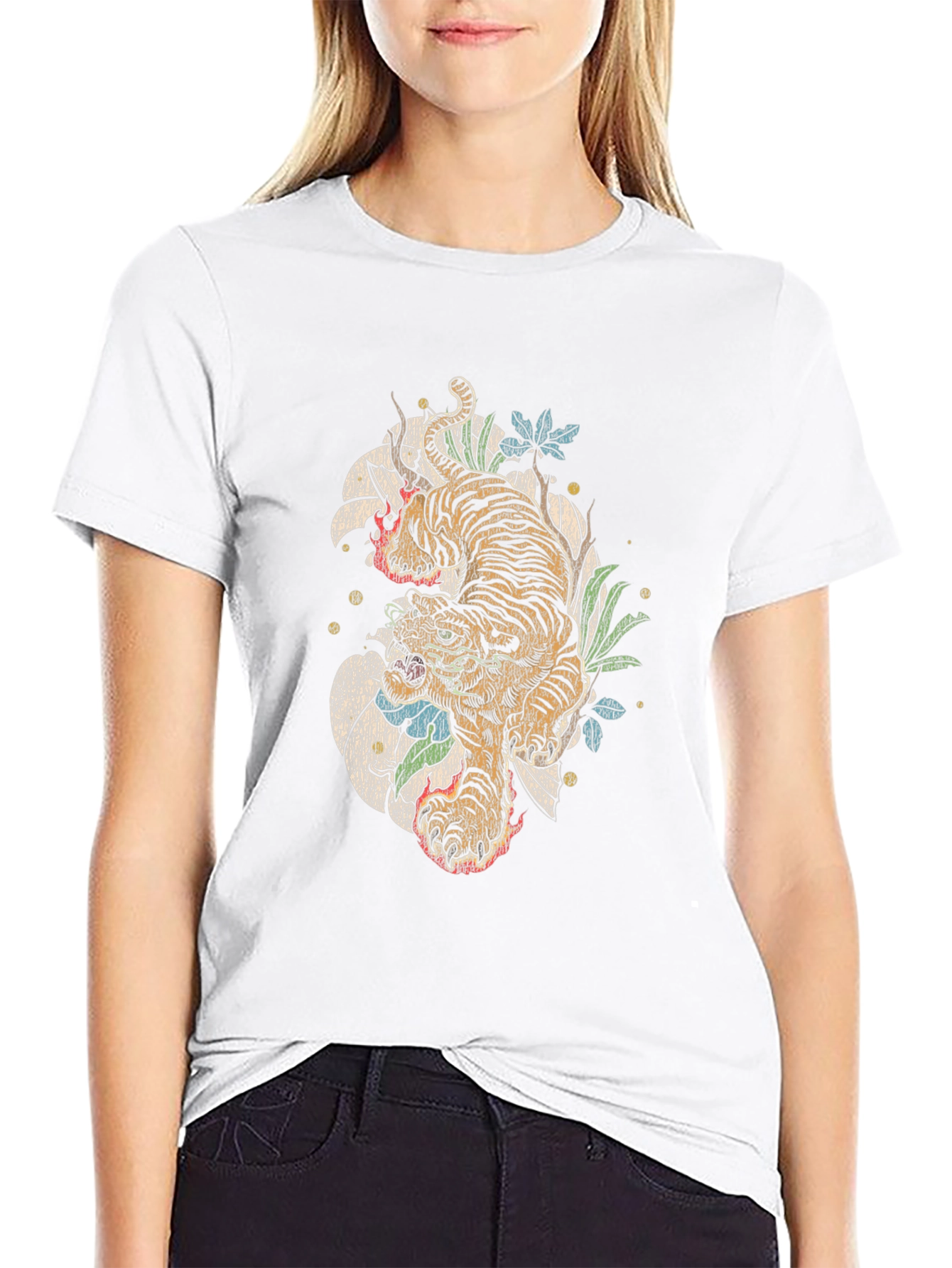 Tiger Graphic Print Crew Neck T-Shirt