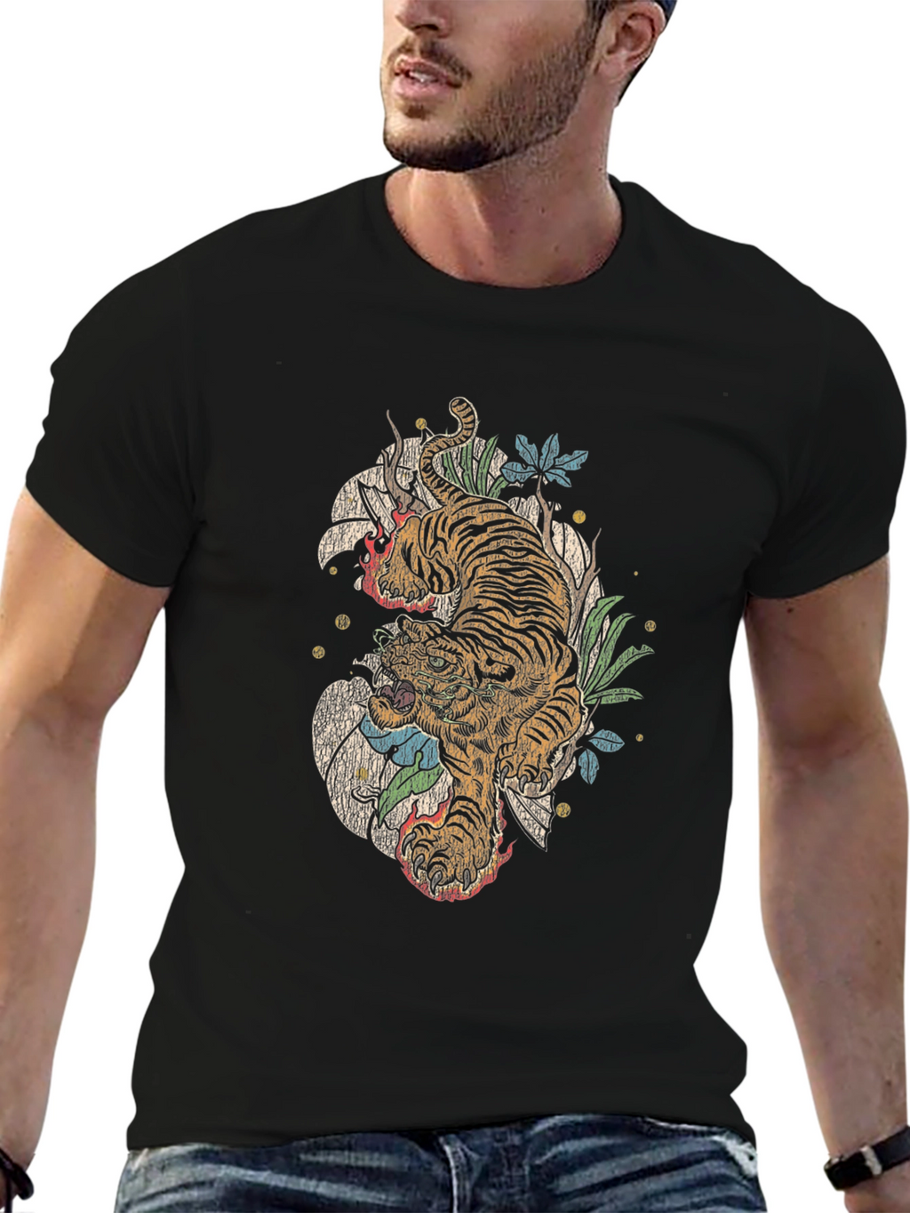 Tiger Graphic Print Crew Neck T-Shirt
