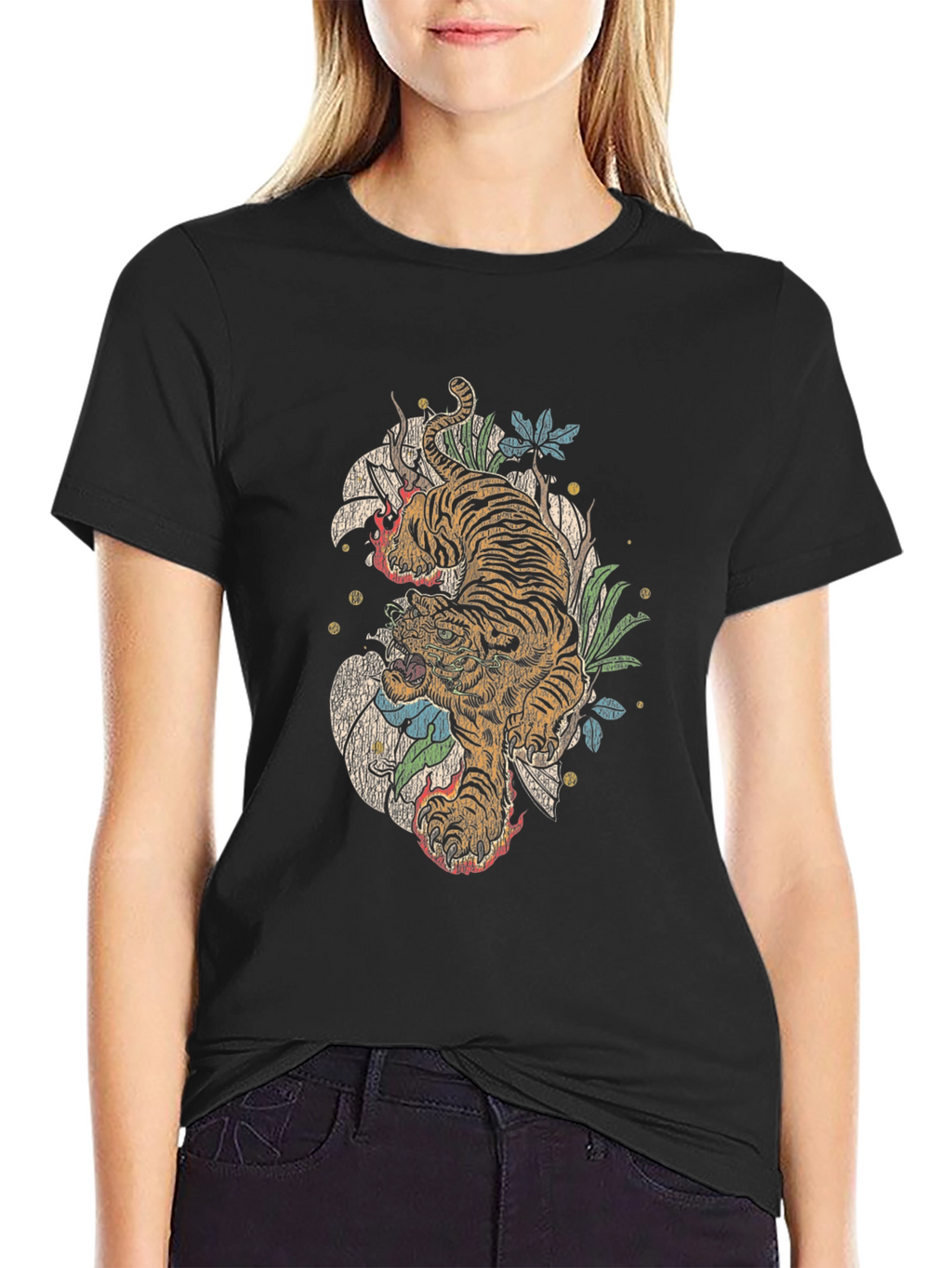 Tiger Graphic Print Crew Neck T-Shirt