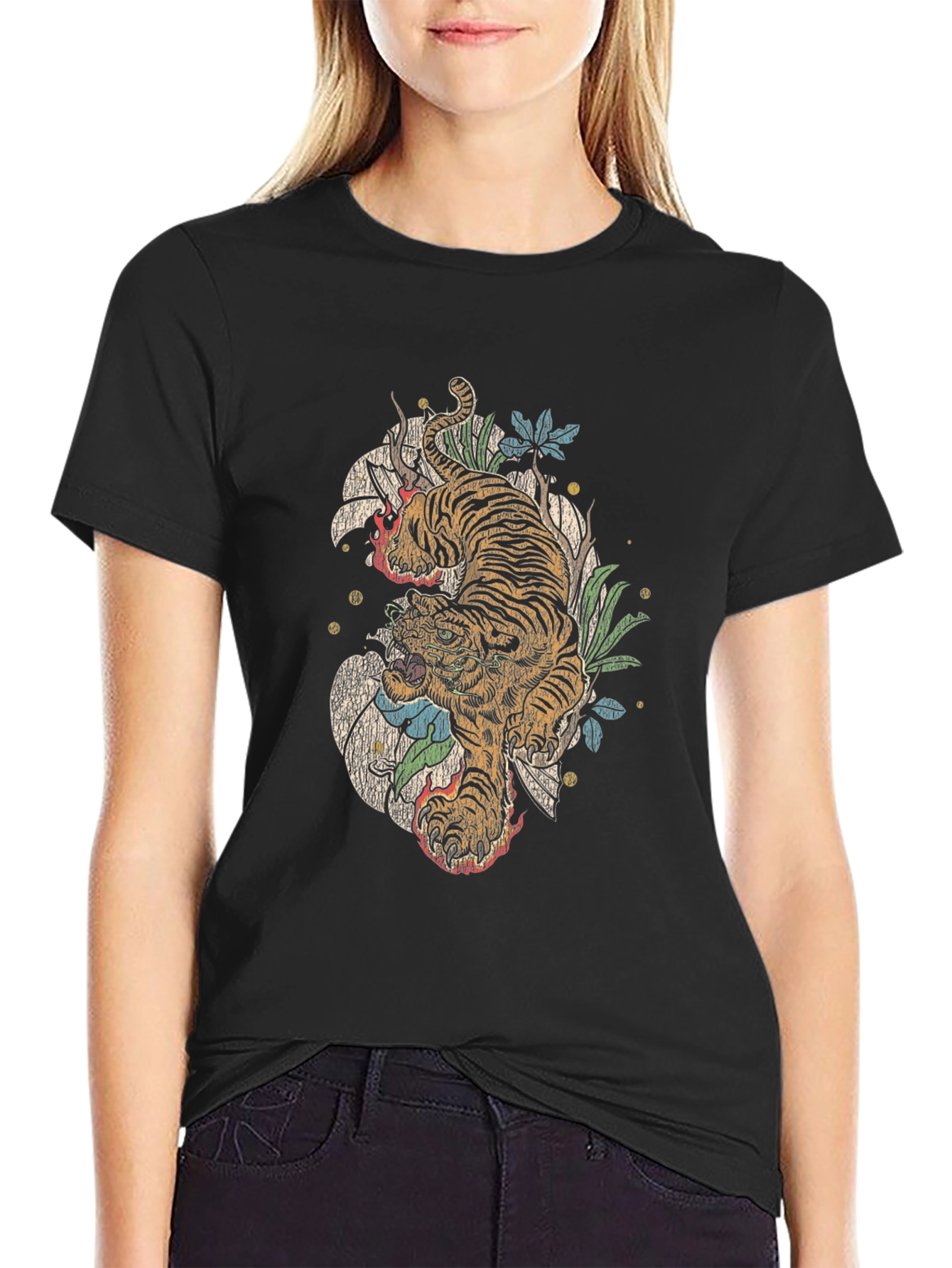 Tiger Graphic Print Crew Neck T-Shirt