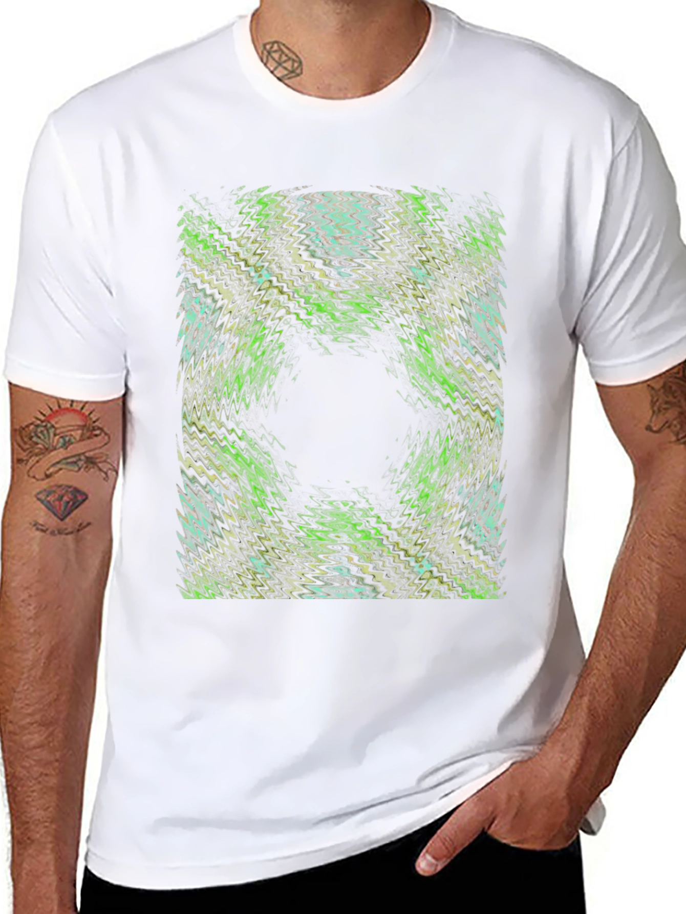 Abstract Green Pattern Black T-Shirt