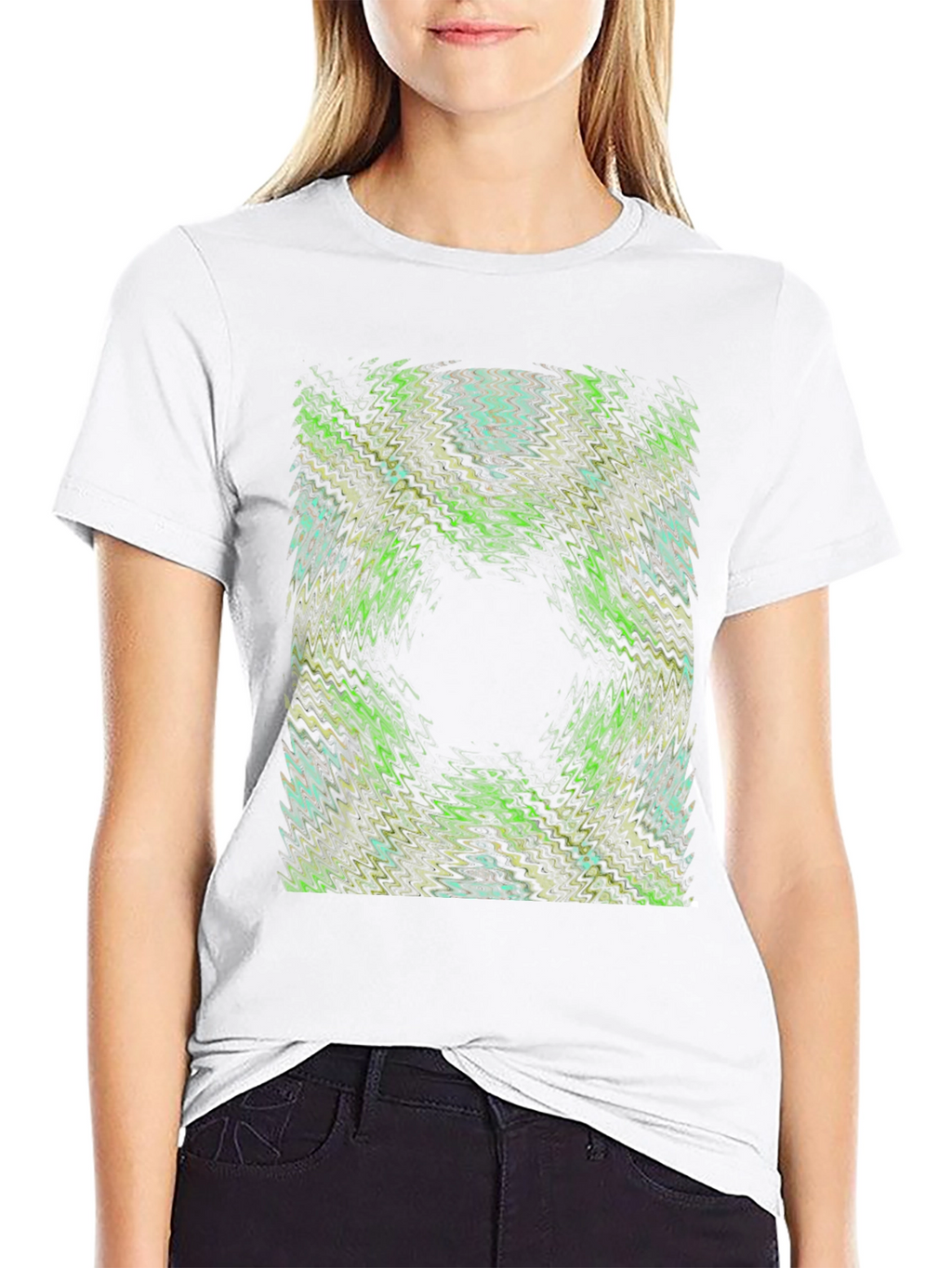 Abstract Green Pattern Black T-Shirt