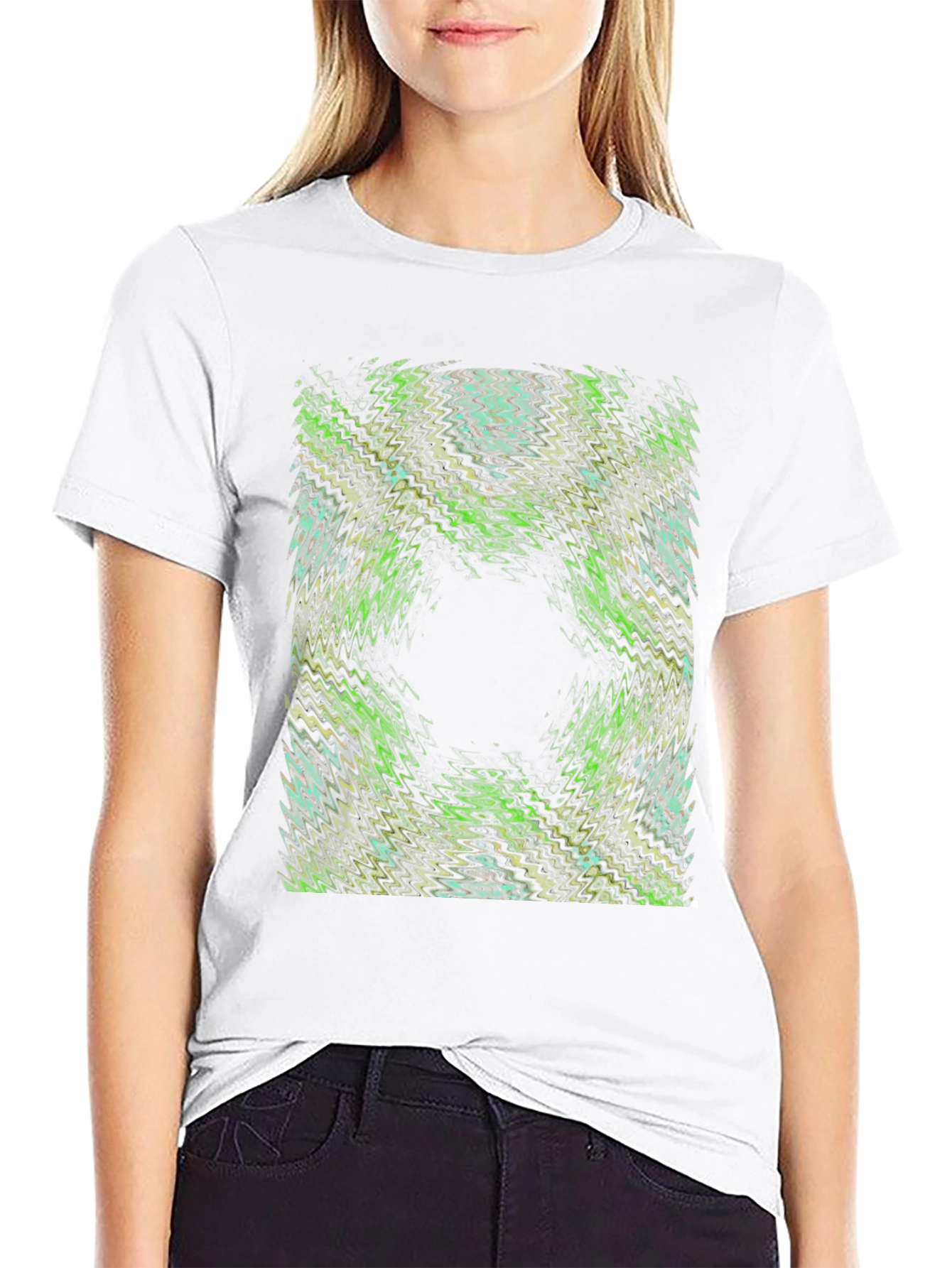 Abstract Green Pattern Black T-Shirt