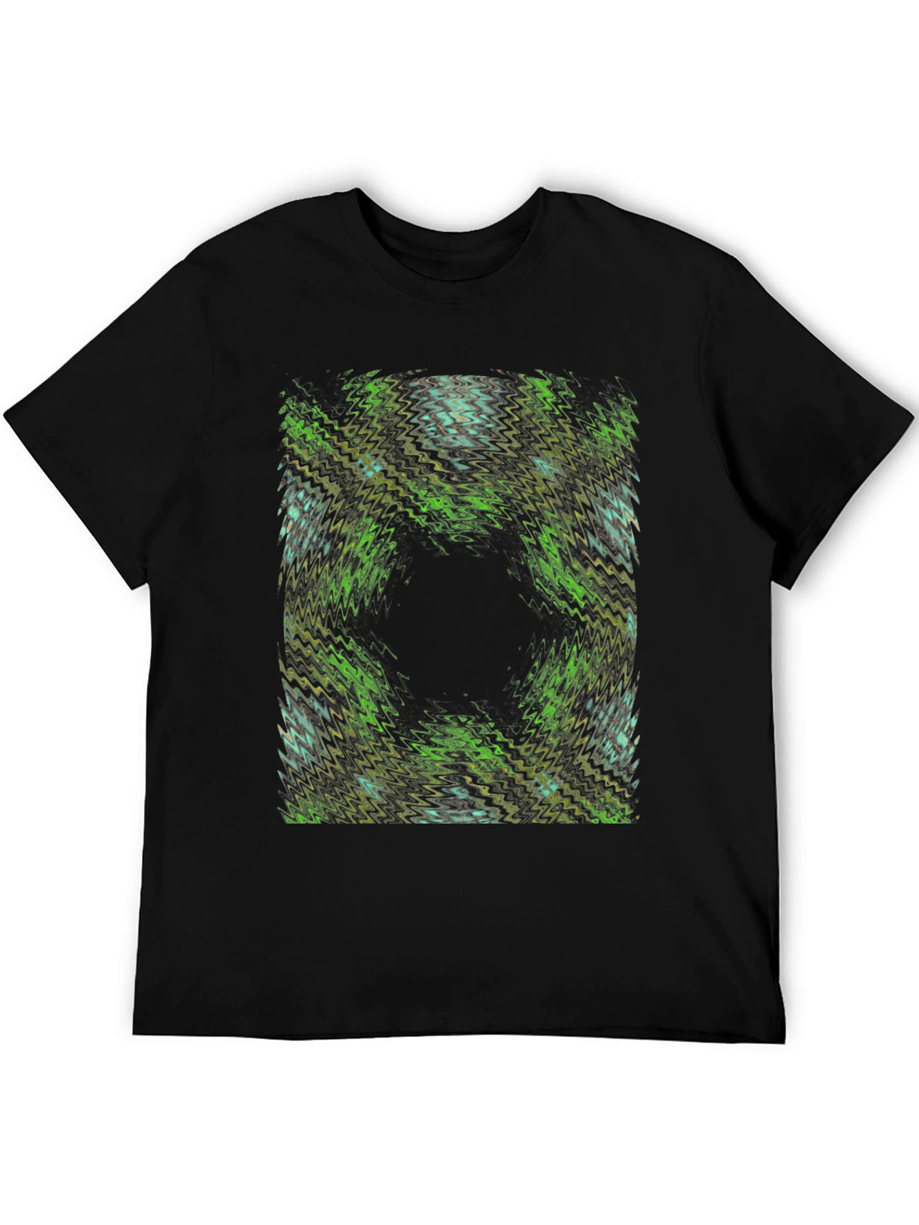 Abstract Green Pattern Black T-Shirt