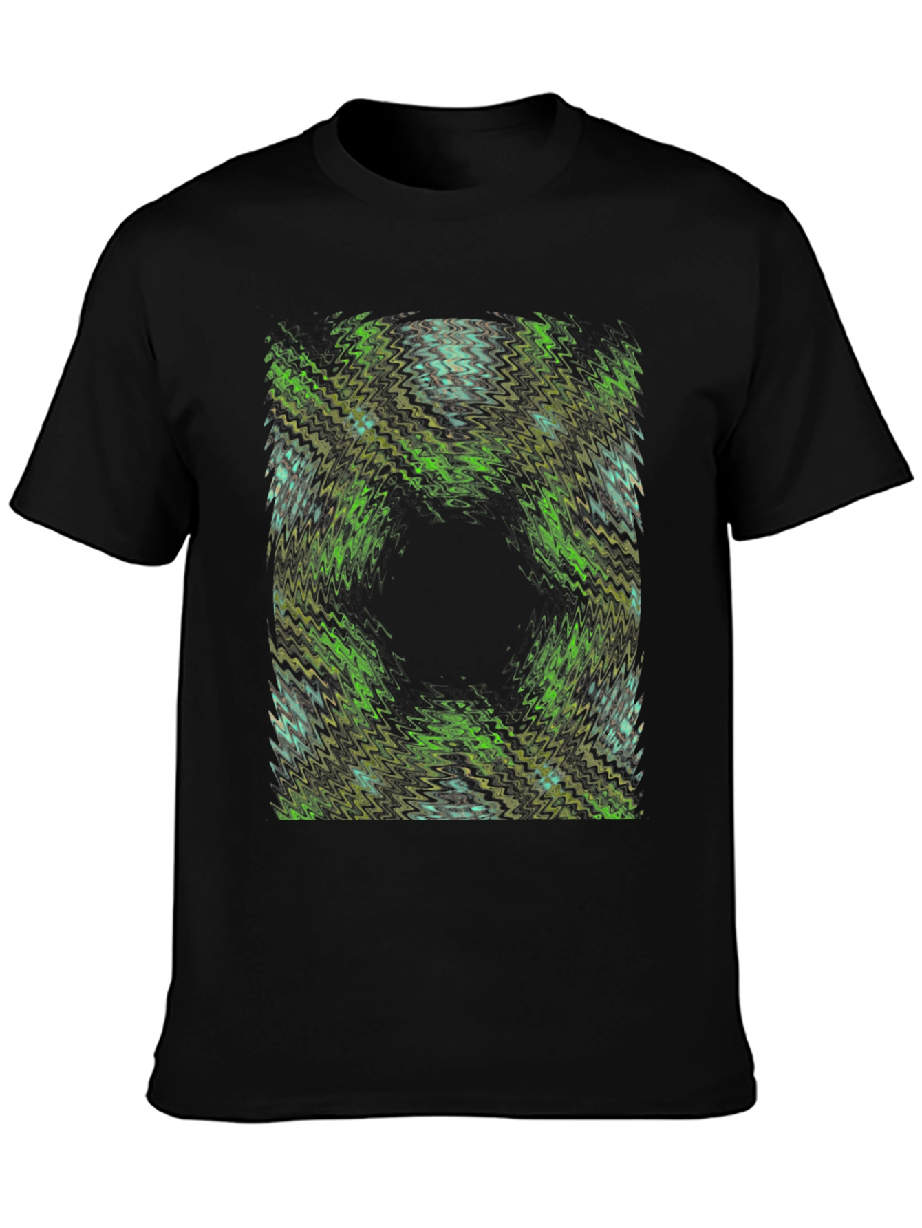 Abstract Green Pattern Black T-Shirt