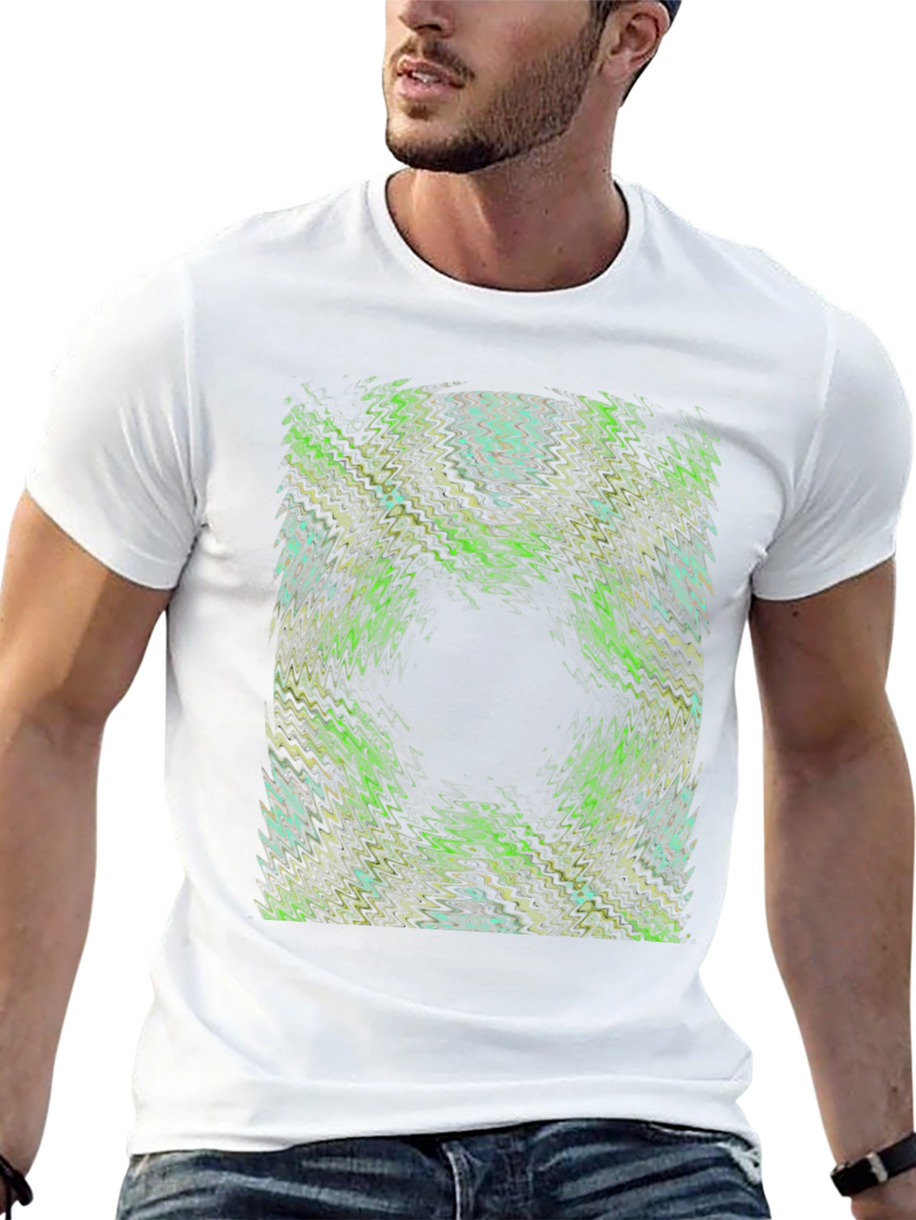 Abstract Green Pattern Black T-Shirt