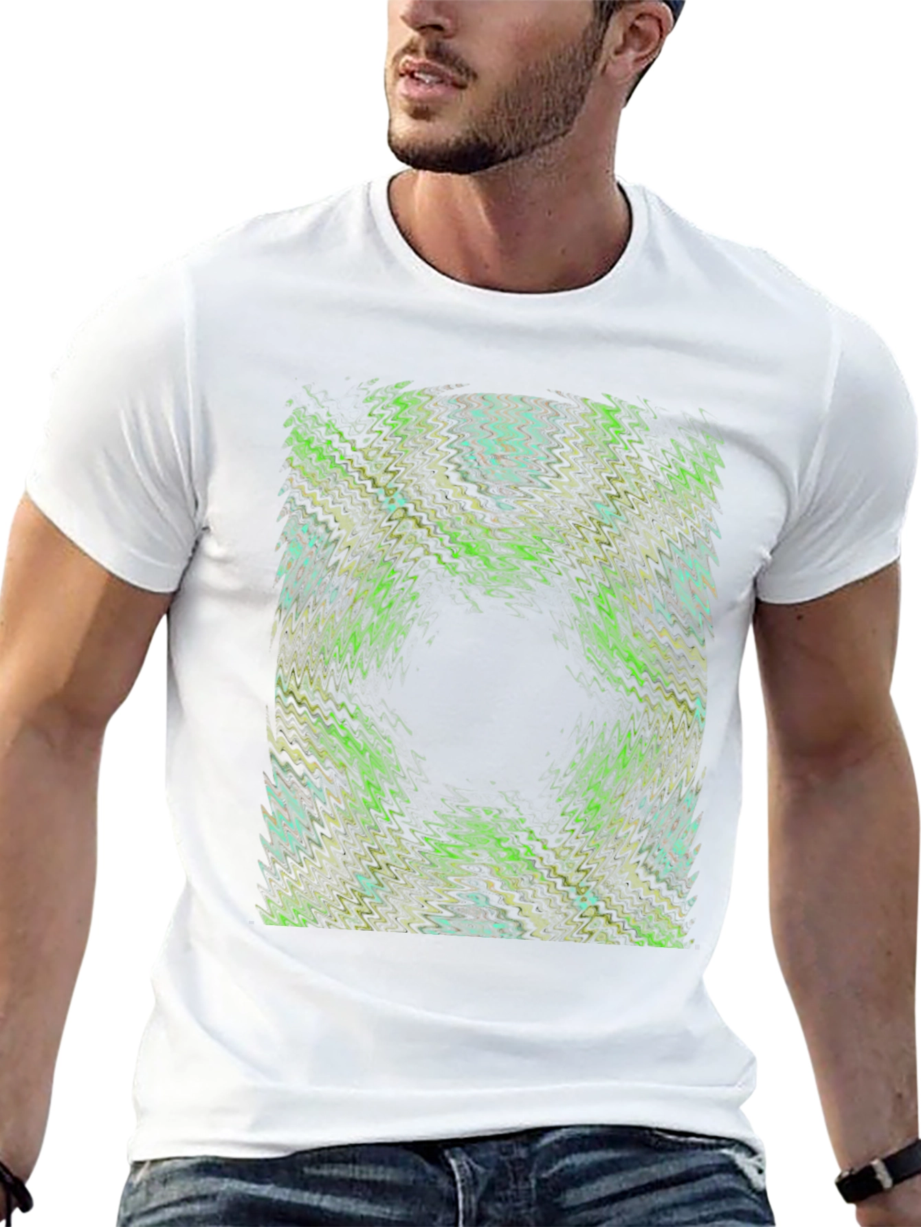 Abstract Green Pattern Black T-Shirt