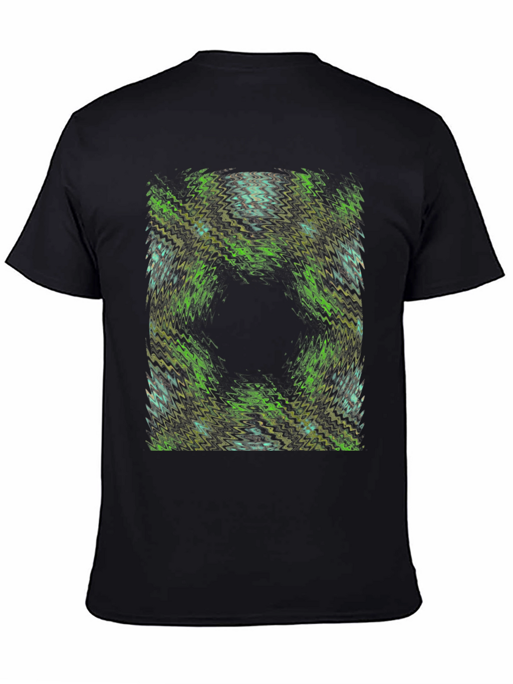 Abstract Green Pattern Black T-Shirt