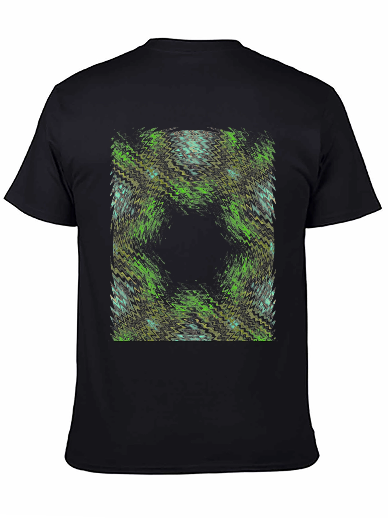 Abstract Green Pattern Black T-Shirt