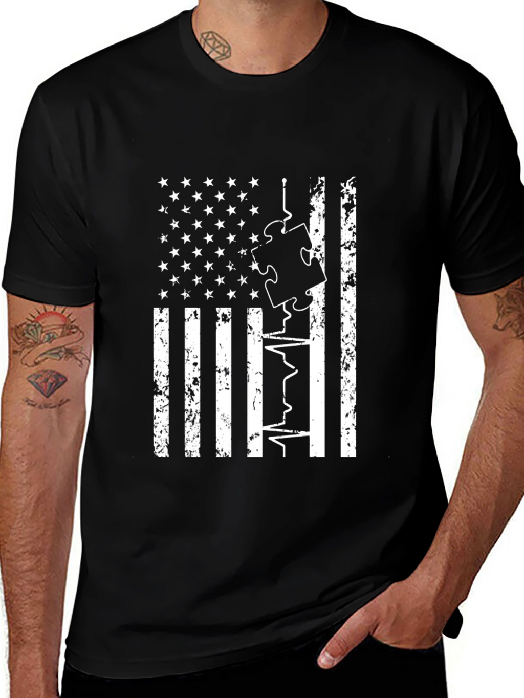 American Flag Autism Puzzle T-Shirt