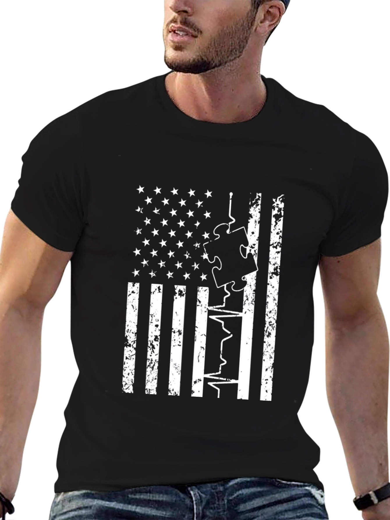 American Flag Autism Puzzle T-Shirt