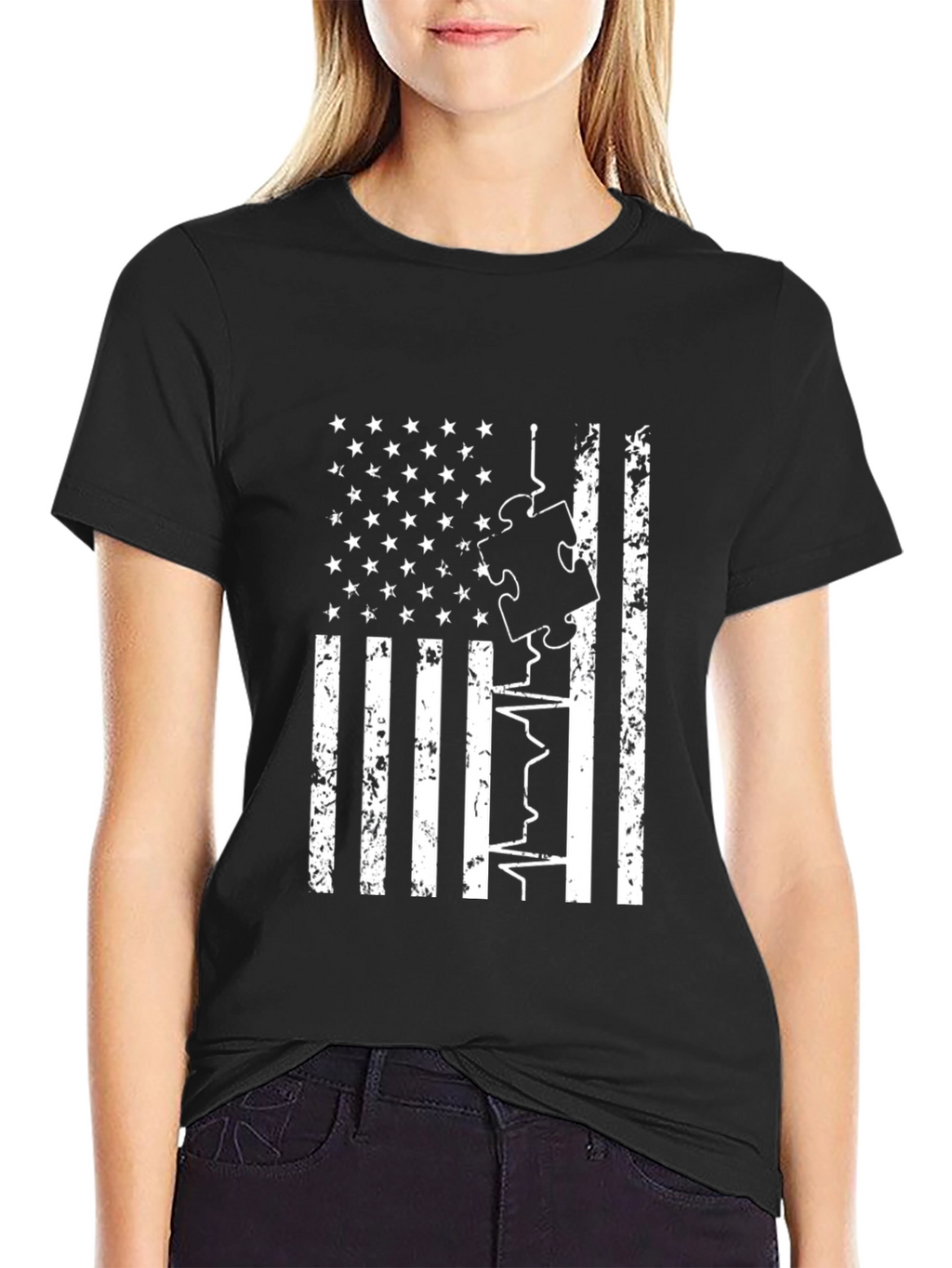 American Flag Autism Puzzle T-Shirt