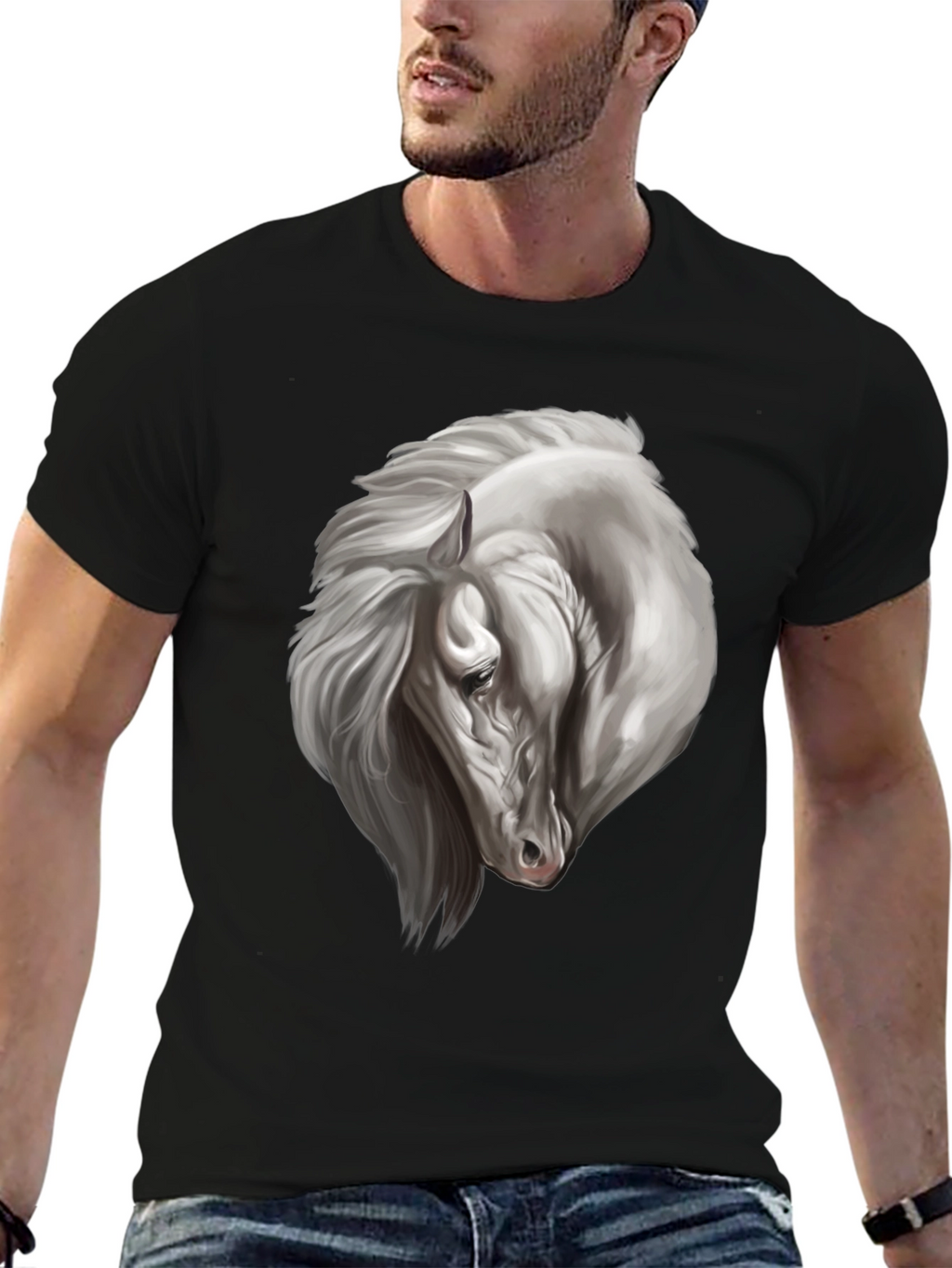 Black Horse Graphic Tee for Men