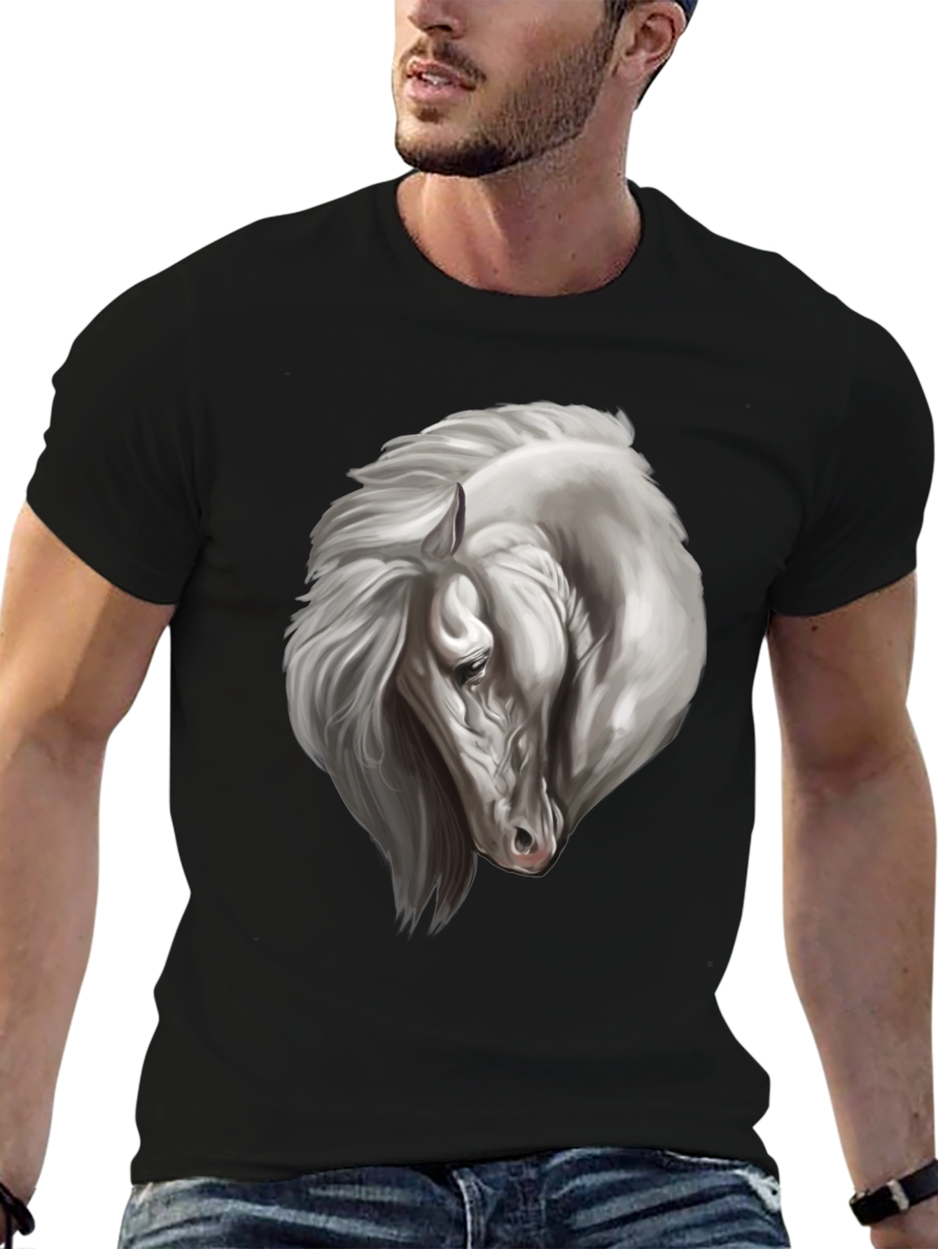 Black Horse Graphic Tee for Men