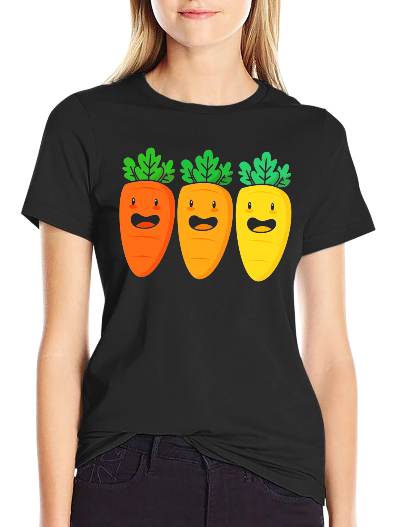 Carrot Trio Graphic Tee - Black Cotton T-Shirt