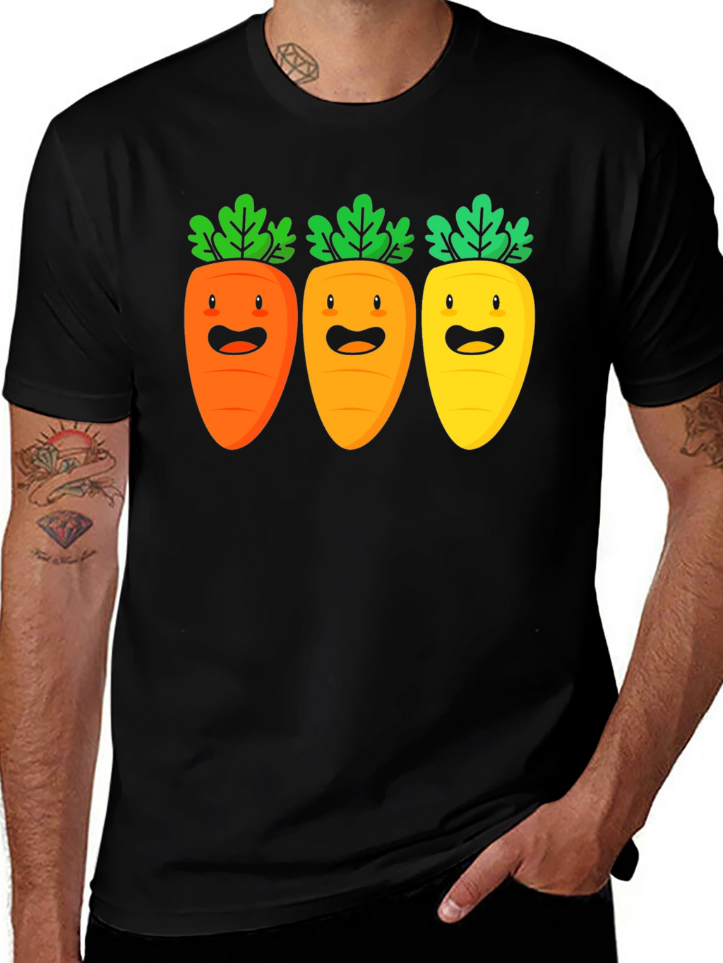 Carrot Trio Graphic Tee - Black Cotton T-Shirt