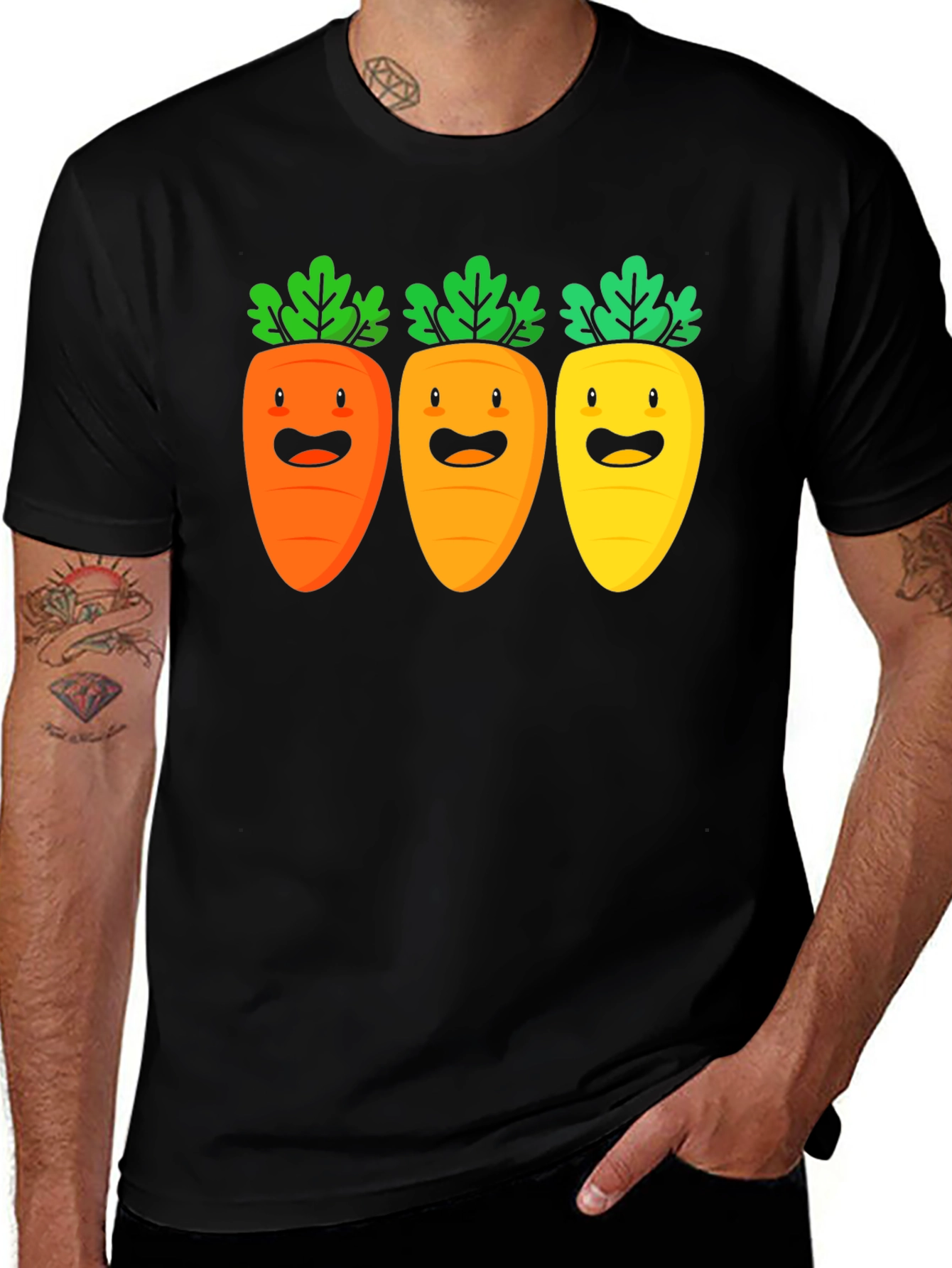 Carrot Trio Graphic Tee - Black Cotton T-Shirt