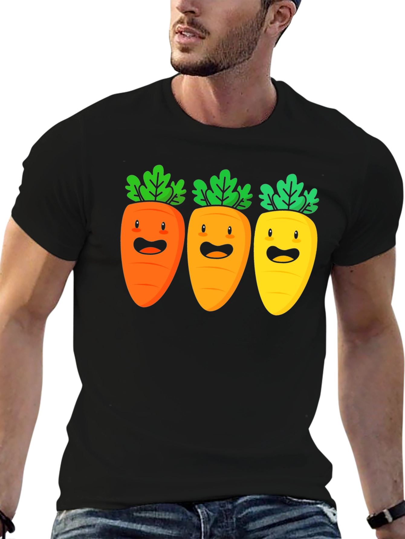 Carrot Trio Graphic Tee - Black Cotton T-Shirt