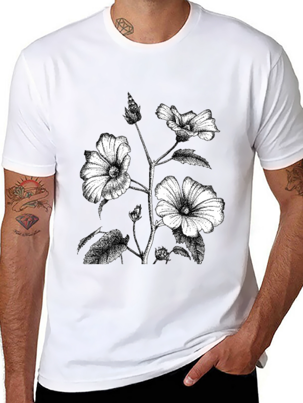 Black Floral Print Graphic Tee - Botanical Style
