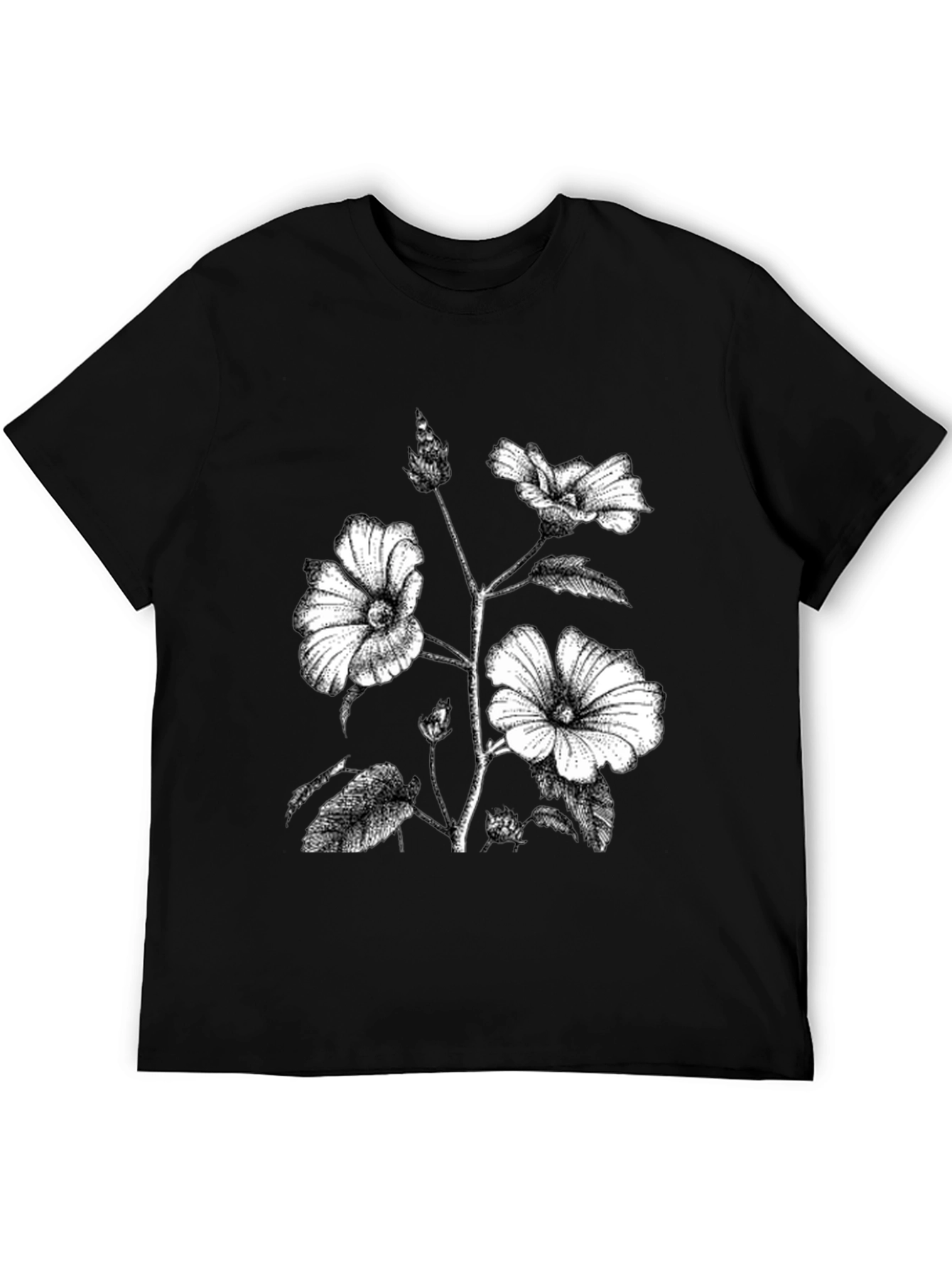 Black Floral Print Graphic Tee - Botanical Style