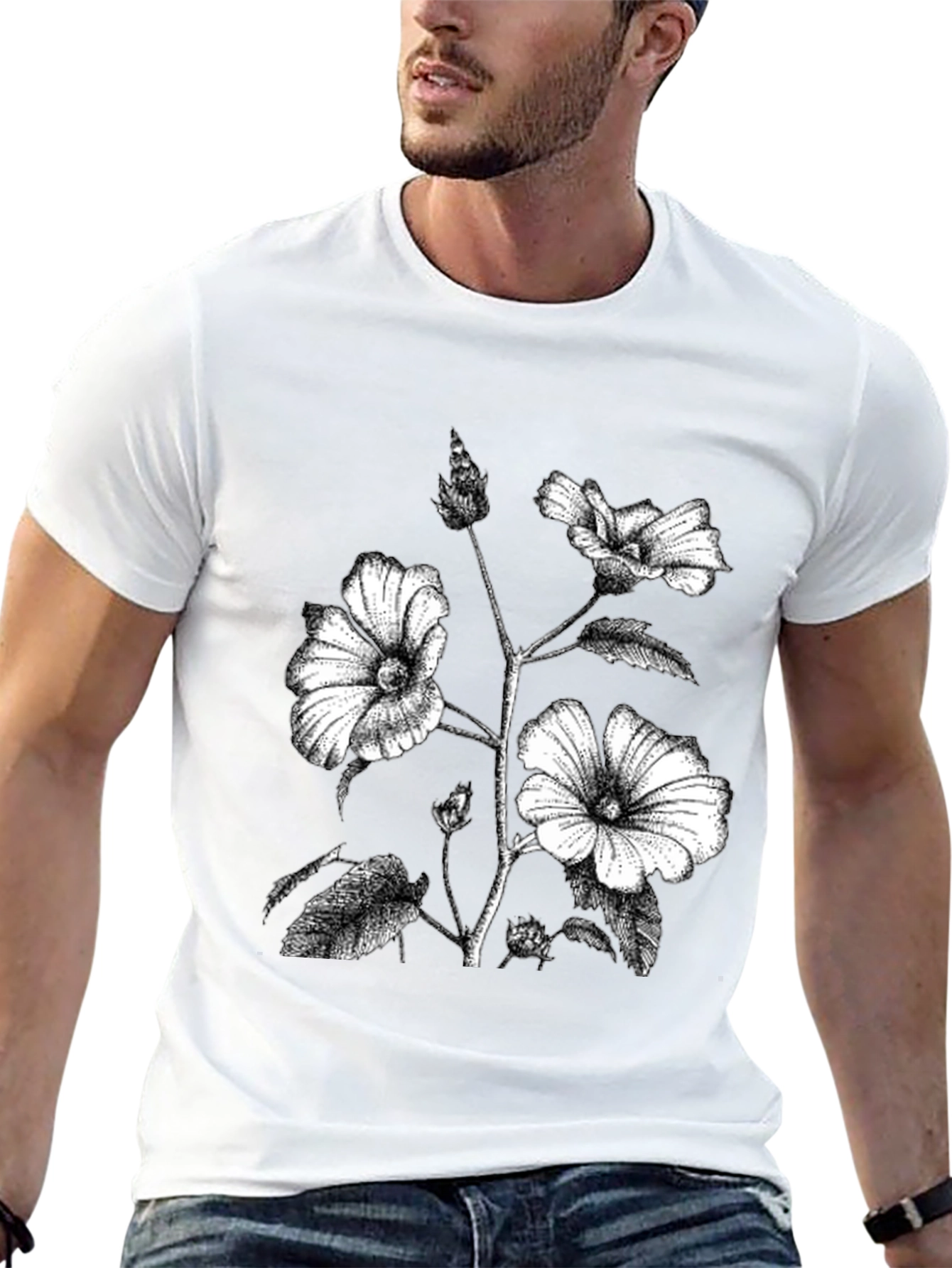 Black Floral Print Graphic Tee - Botanical Style