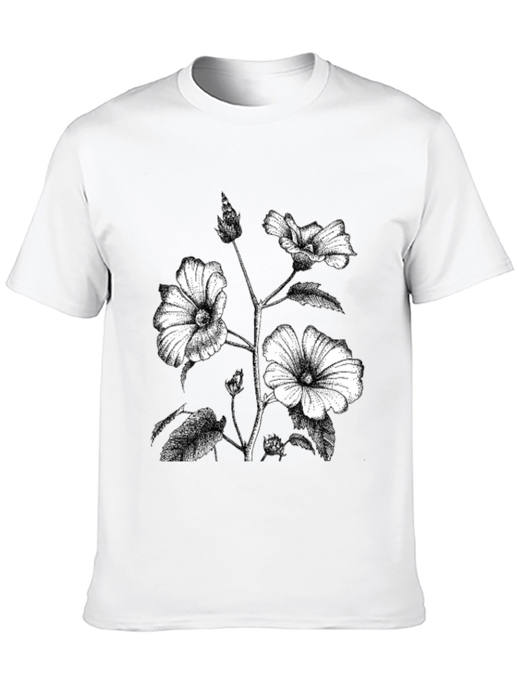 Black Floral Print Graphic Tee - Botanical Style