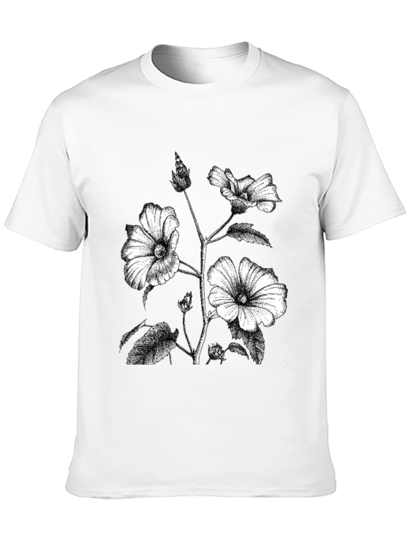 Black Floral Print Graphic Tee - Botanical Style