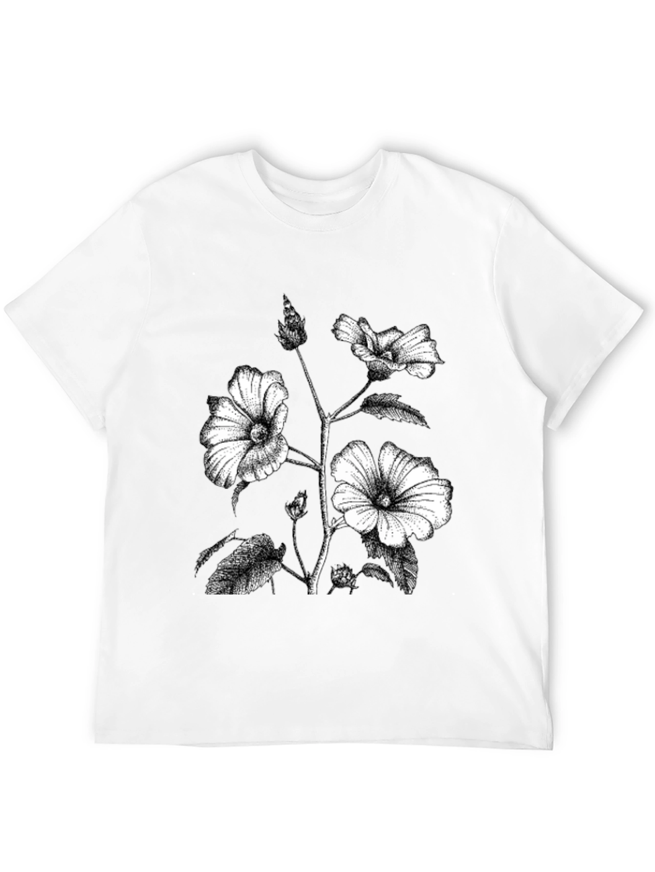 Black Floral Print Graphic Tee - Botanical Style