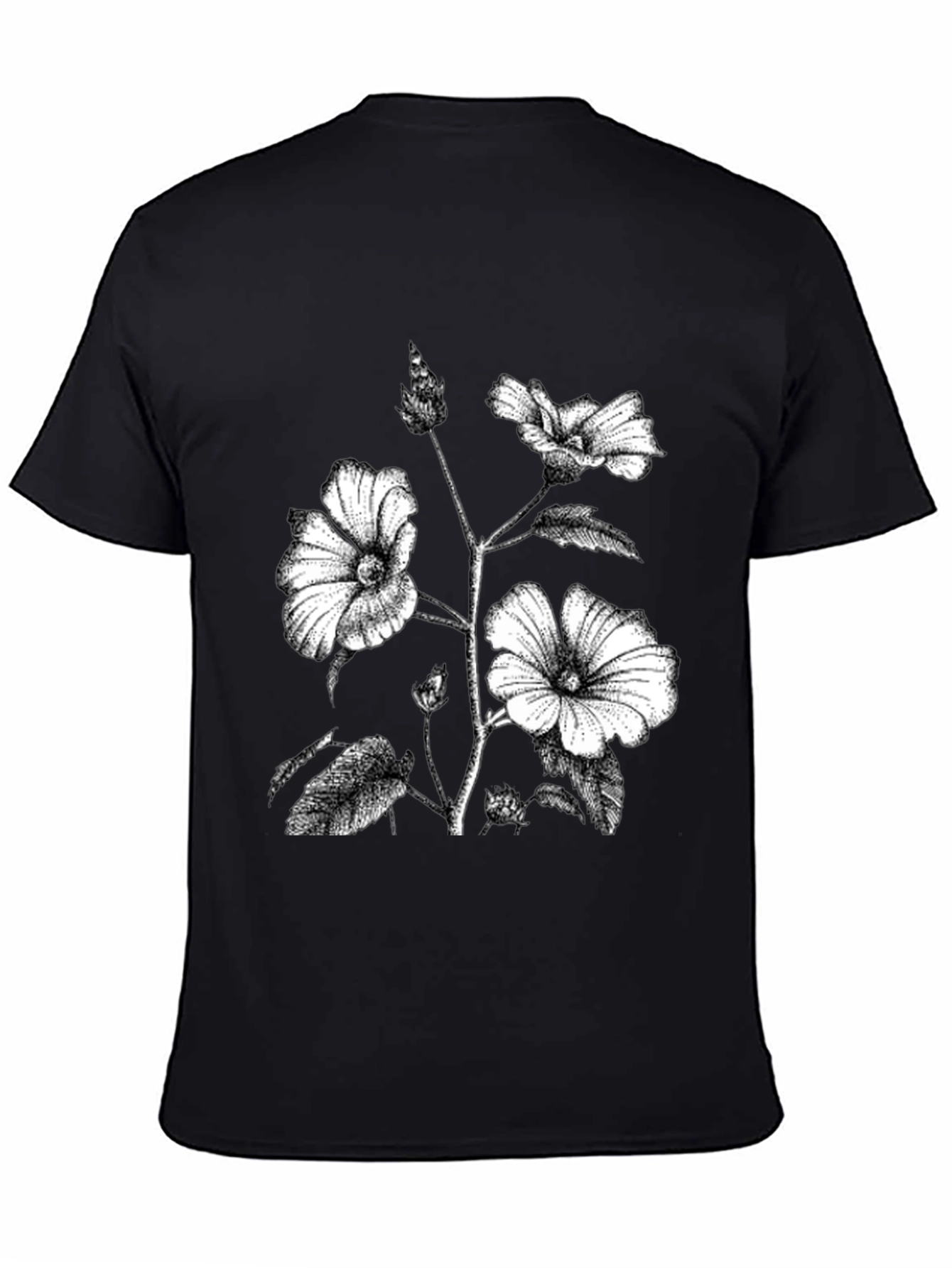 Black Floral Print Graphic Tee - Botanical Style