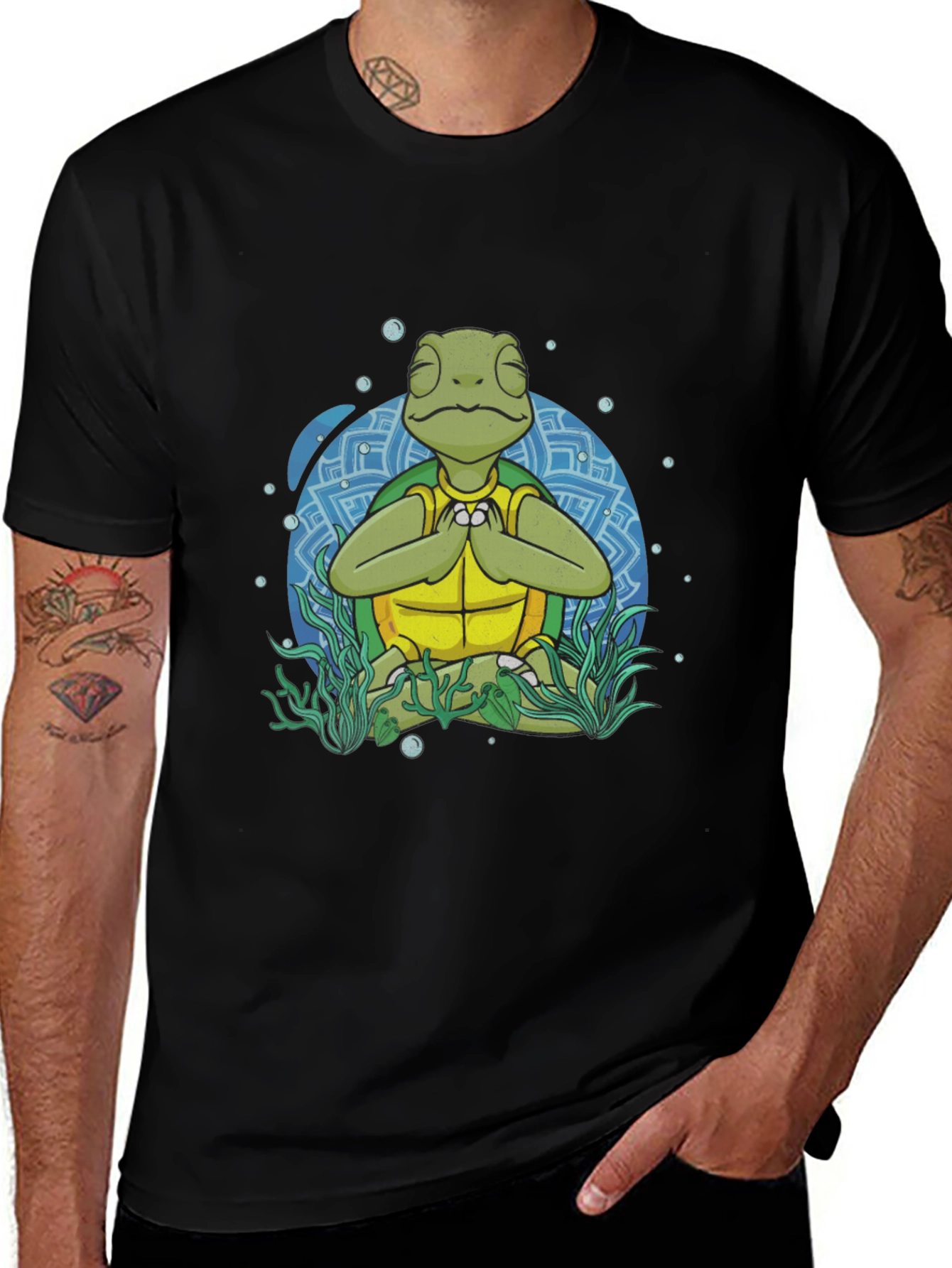 Meditating Sea Turtle Mens Graphic T-Shirt