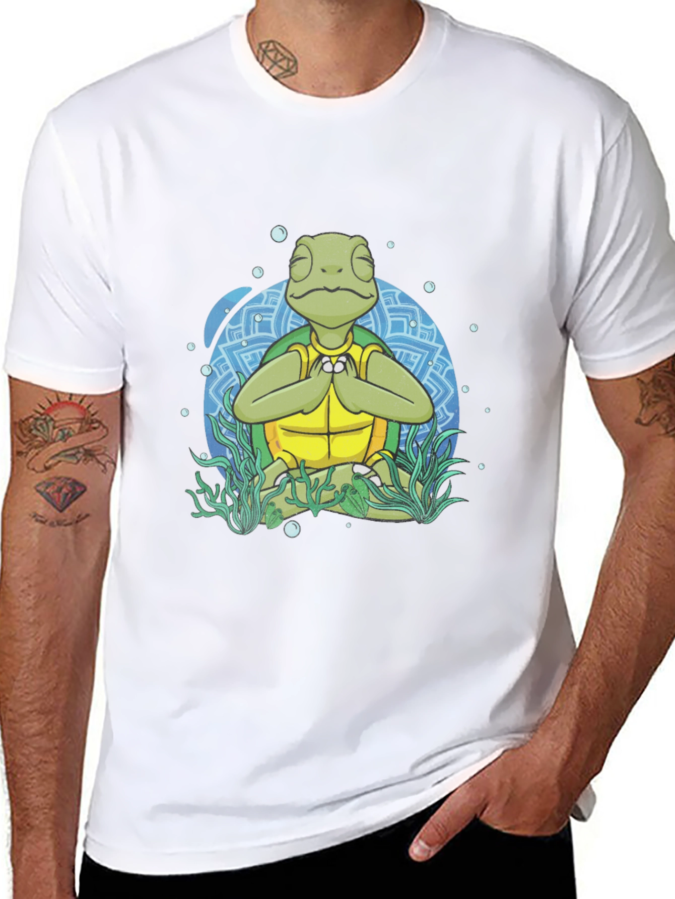 Meditating Sea Turtle Mens Graphic T-Shirt