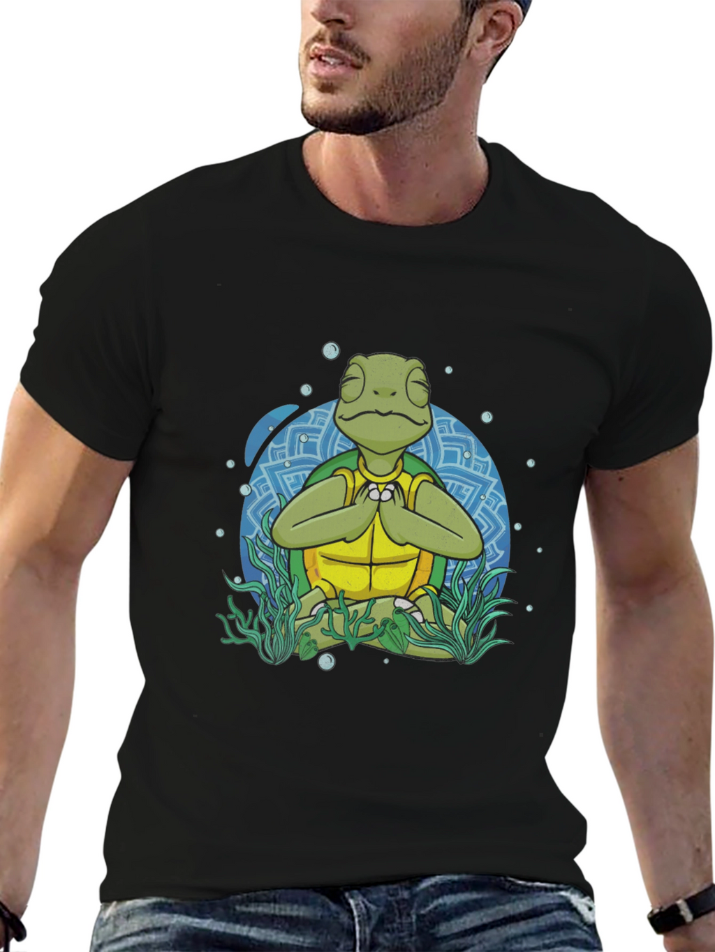 Meditating Sea Turtle Mens Graphic T-Shirt