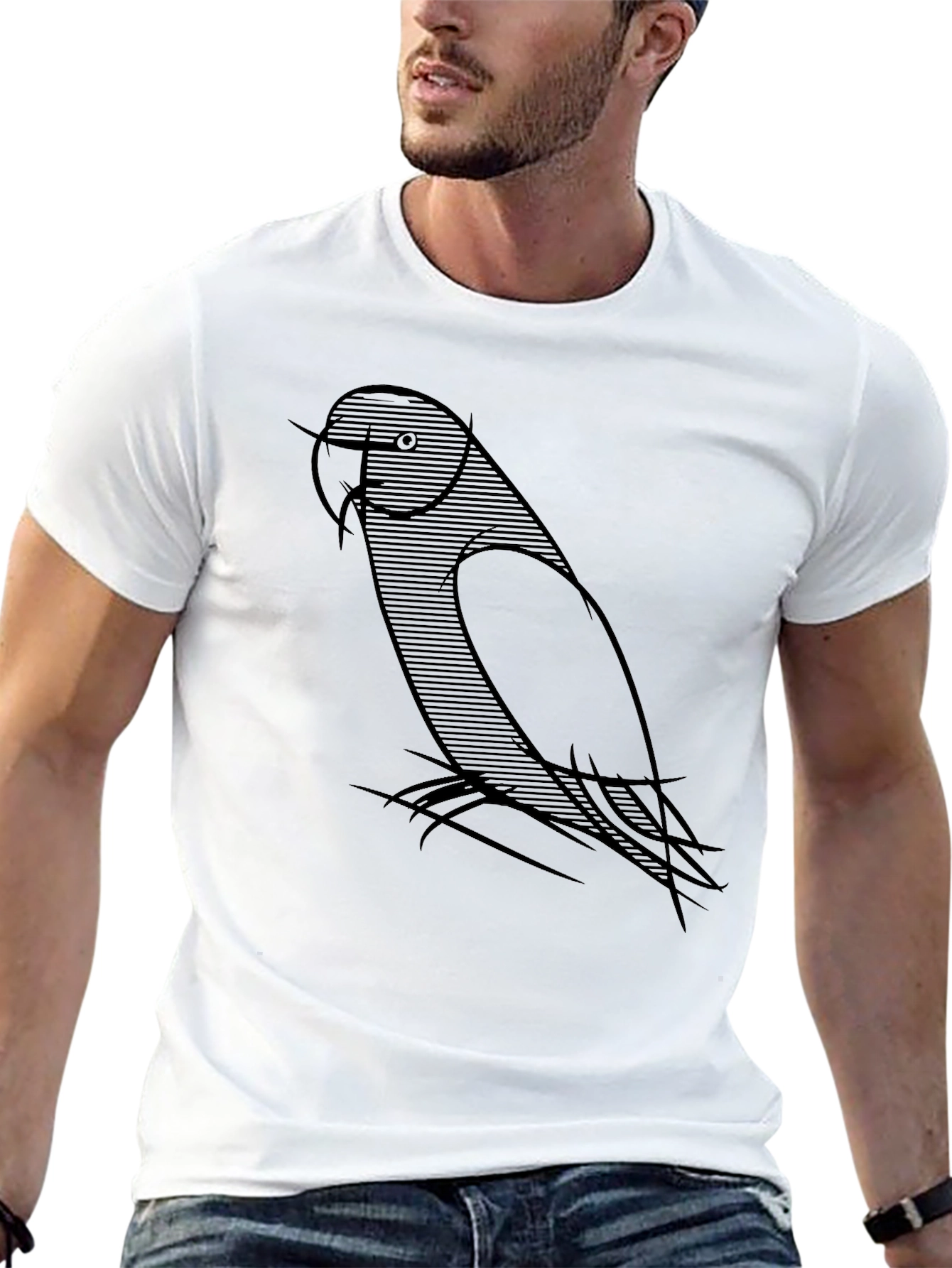 Mens Black T-Shirt with Parrot Graphic