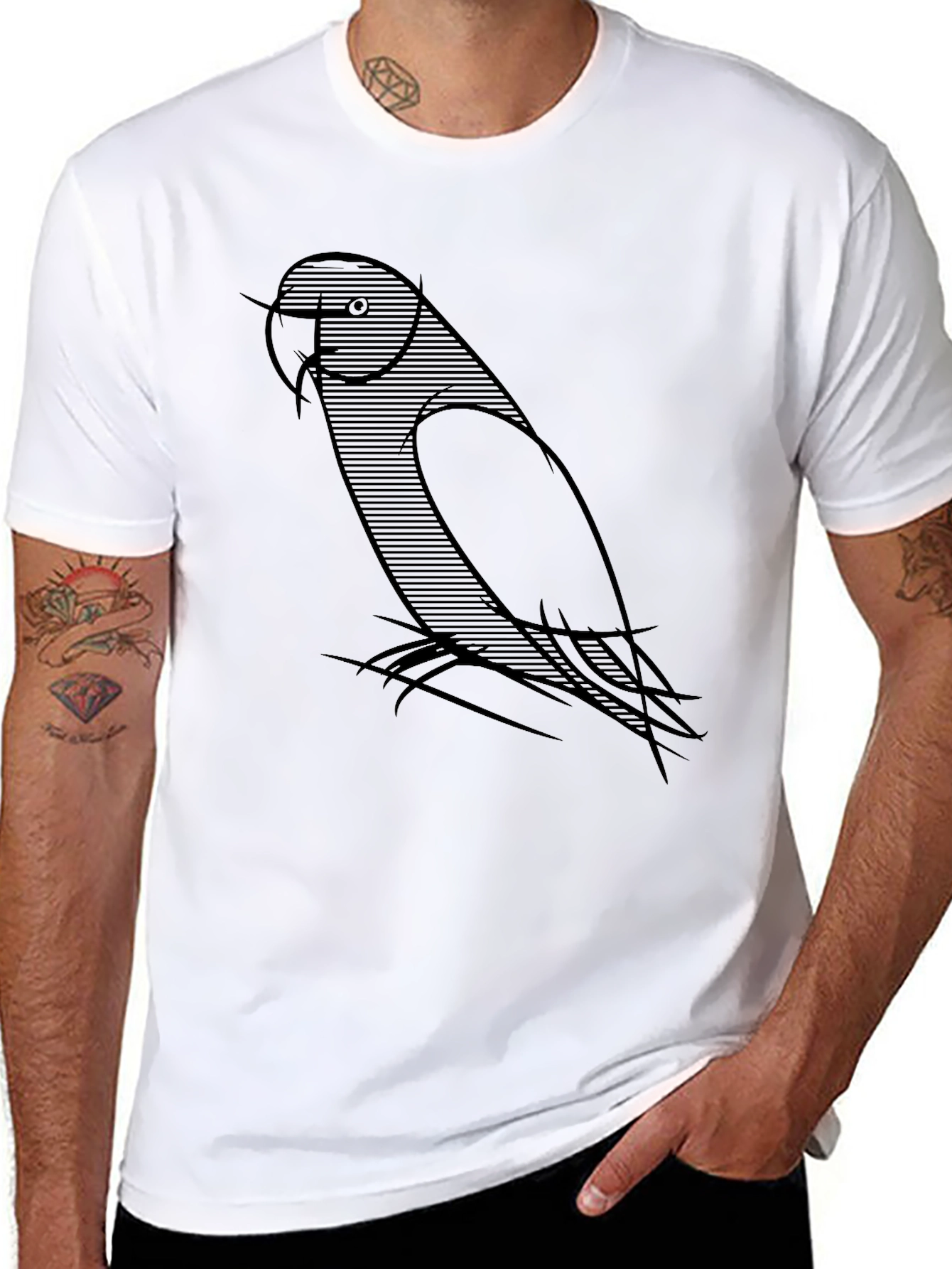 Mens Black T-Shirt with Parrot Graphic