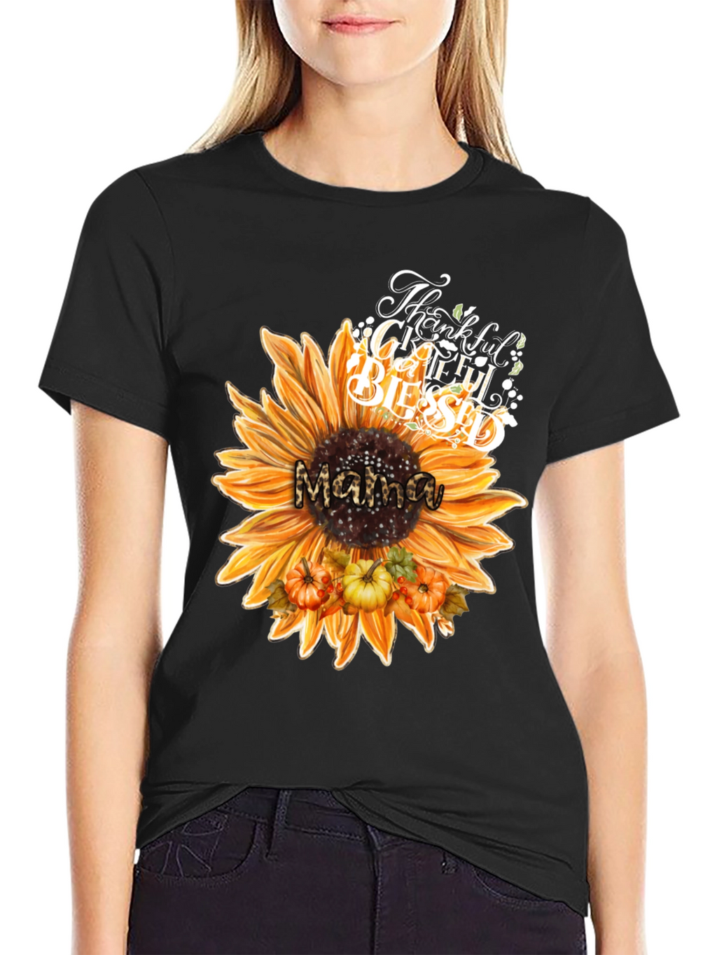 Mama Sunflower Thanksgiving Blessed T-Shirt