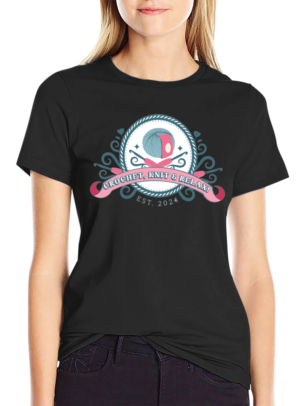 Crochet Knit & Relax Black T-Shirt - Est. 2024