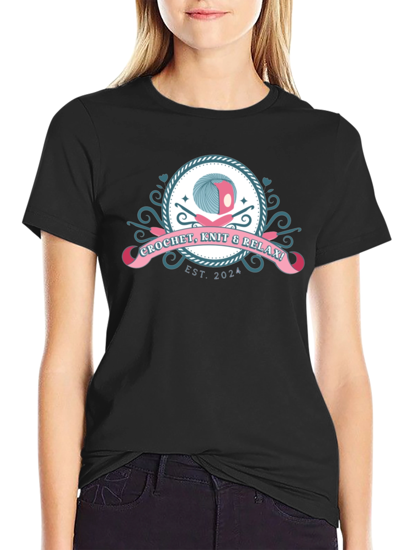 Crochet Knit & Relax Black T-Shirt - Est. 2024
