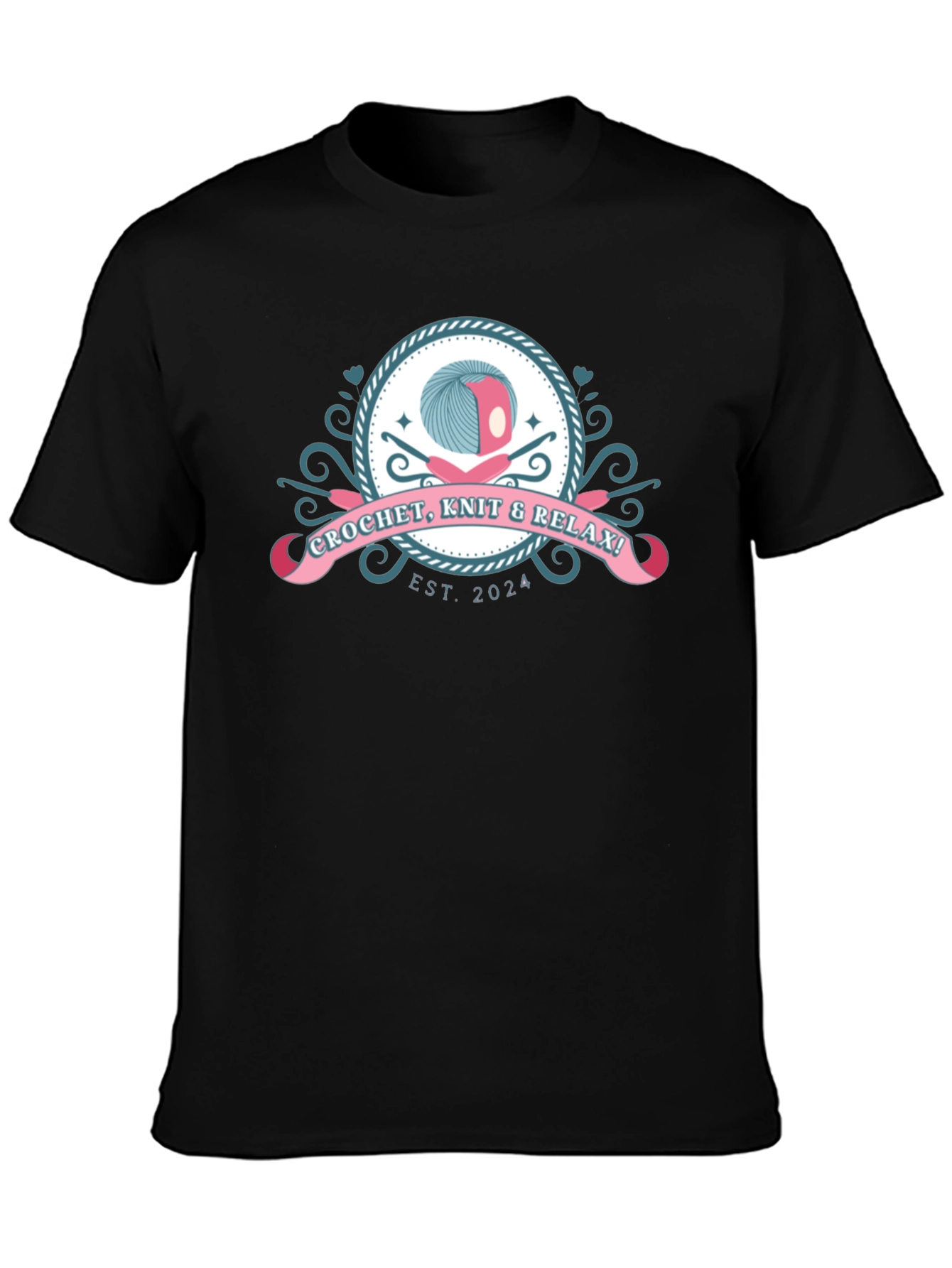 Crochet Knit & Relax Black T-Shirt - Est. 2024