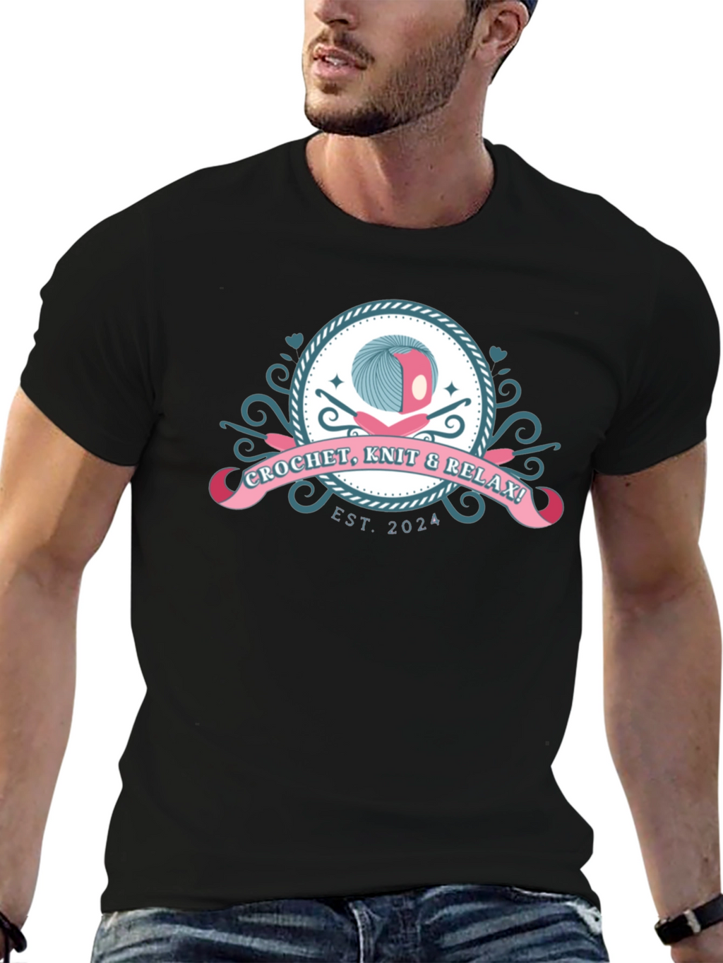 Crochet Knit & Relax Black T-Shirt - Est. 2024