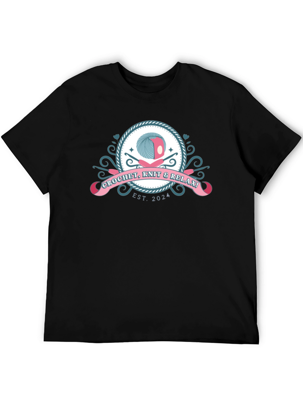 Crochet Knit & Relax Black T-Shirt - Est. 2024