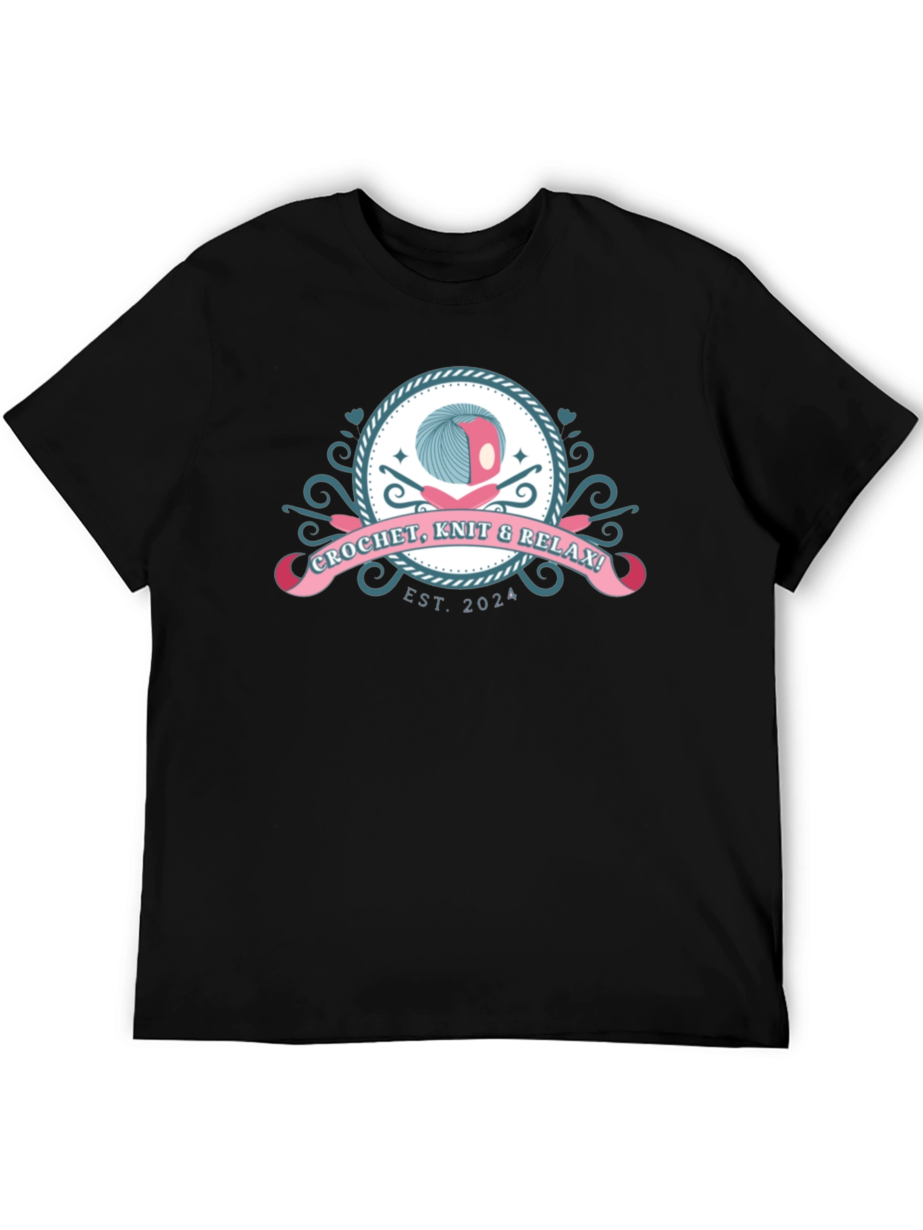 Crochet Knit & Relax Black T-Shirt - Est. 2024